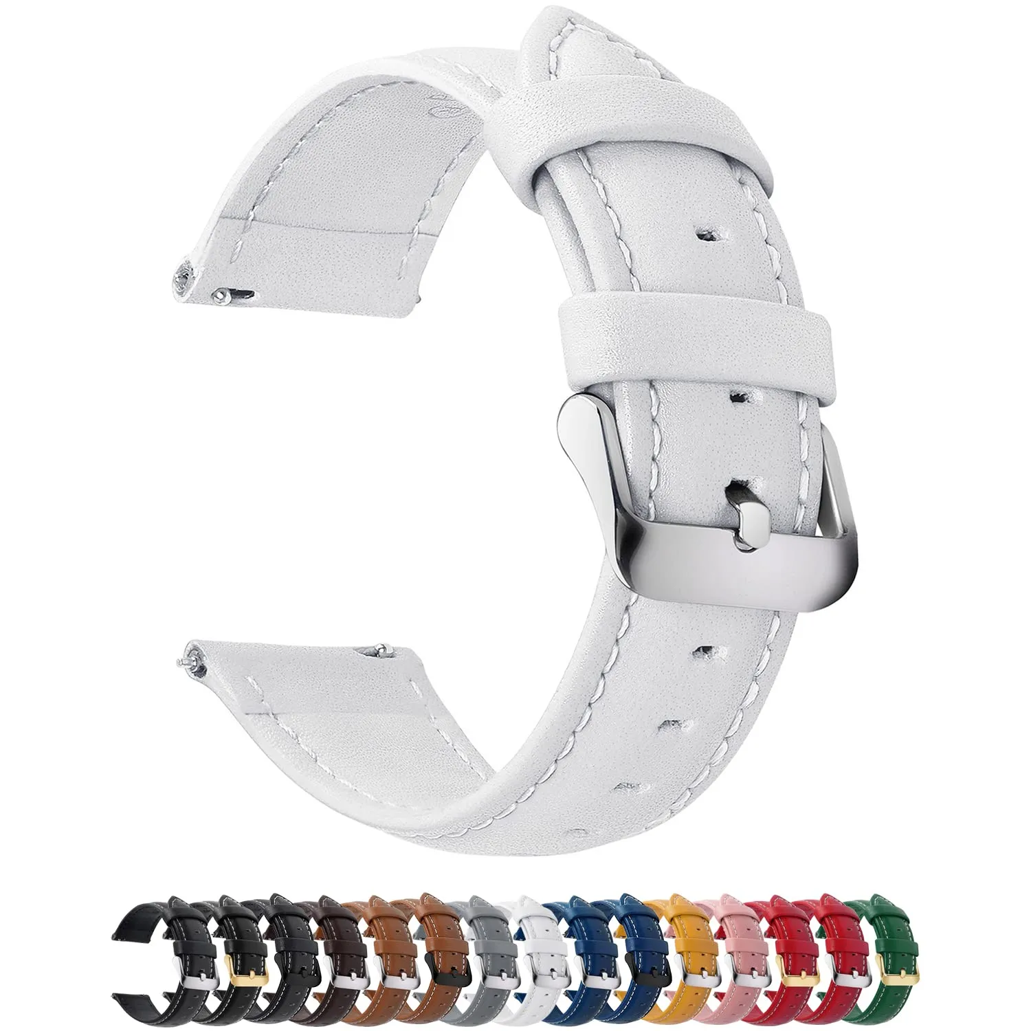 Fullmosa Cinturino per Orologio 18mm in Pelle a Sgancio Rapido, Bianco - immagine 1