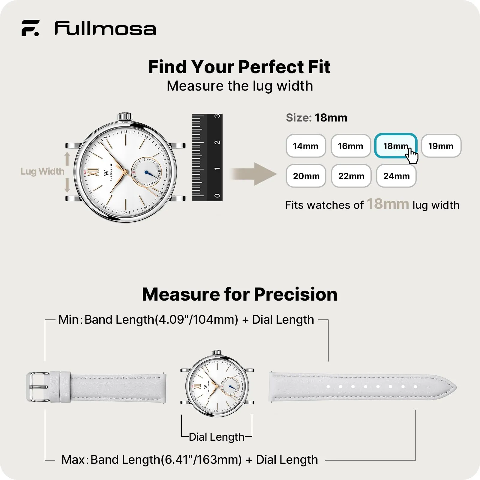 Fullmosa Cinturino per Orologio 18mm in Pelle a Sgancio Rapido, Bianco - immagine 5