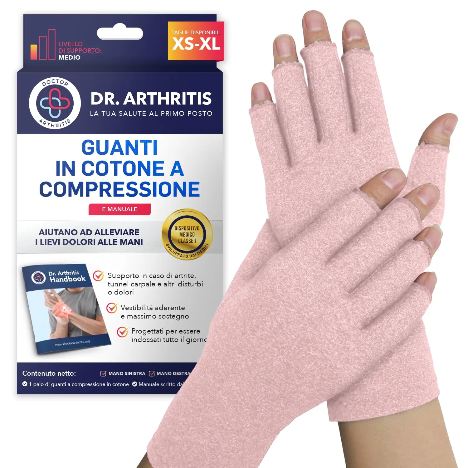 Dr. Arthritis Guanti per compressione da artrite, XS-XL, Rose - immagine 1