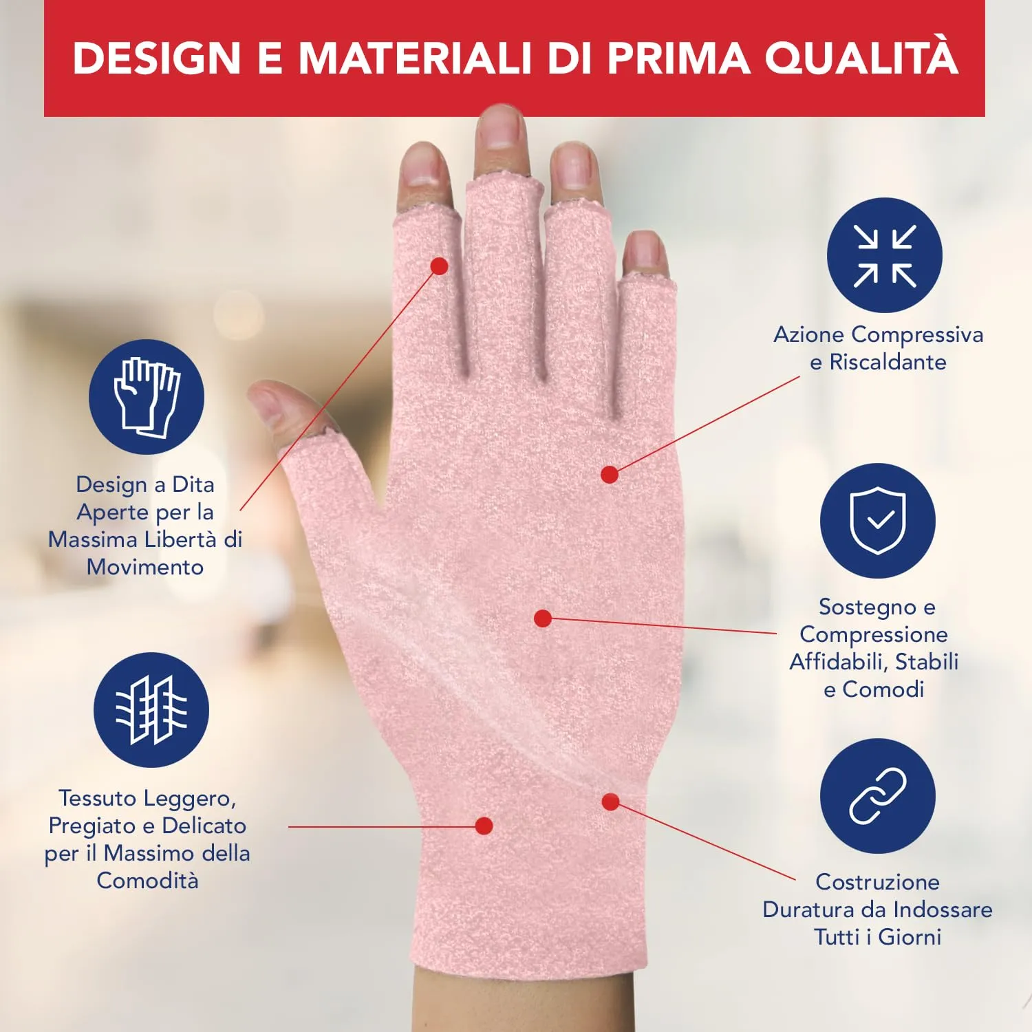 Dr. Arthritis Guanti per compressione da artrite, XS-XL, Rose - immagine 4