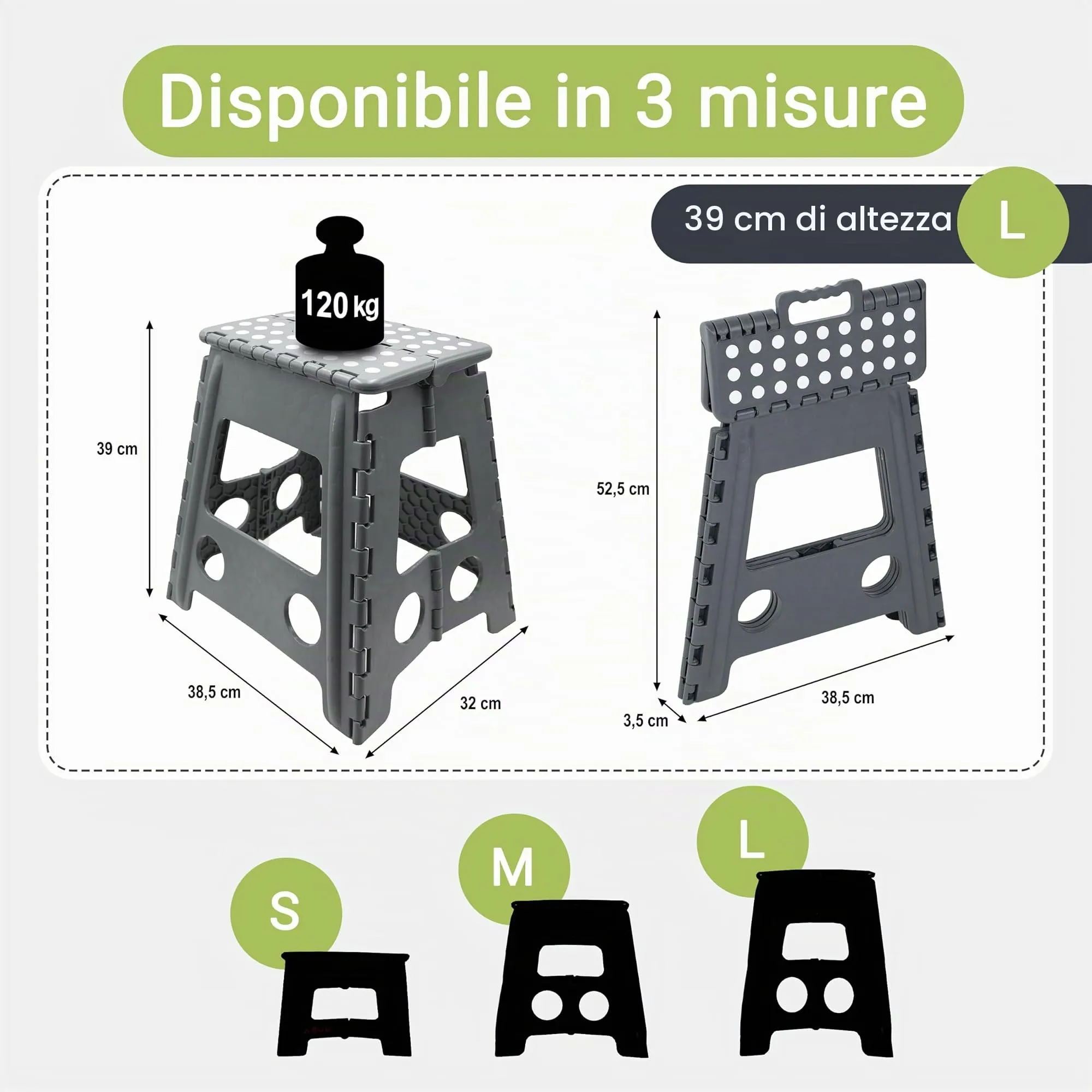 ZOLLNER Sgabello Pieghevole, Altezza 39 cm, Grigio - immagine 2