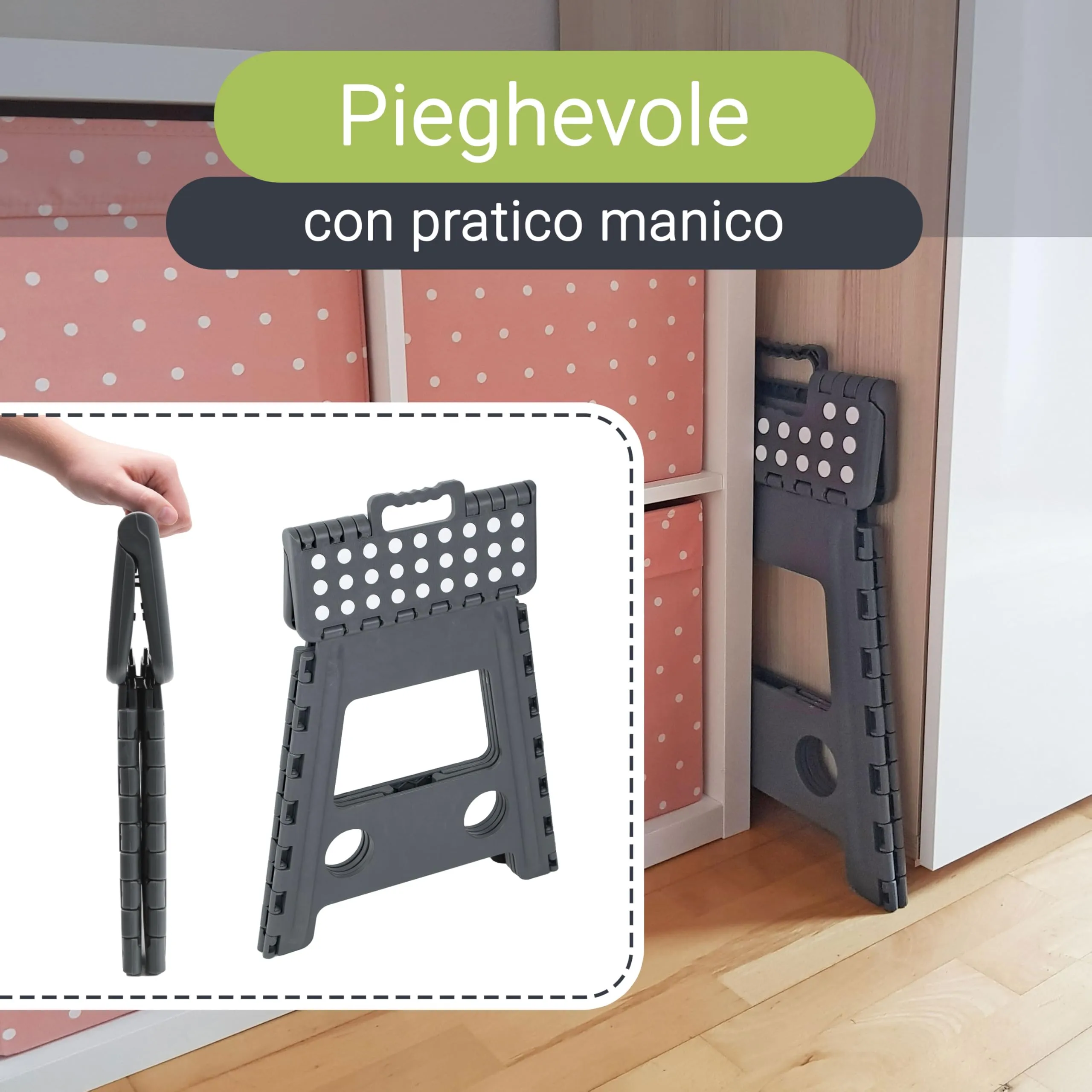 ZOLLNER Sgabello Pieghevole, Altezza 39 cm, Grigio - immagine 3