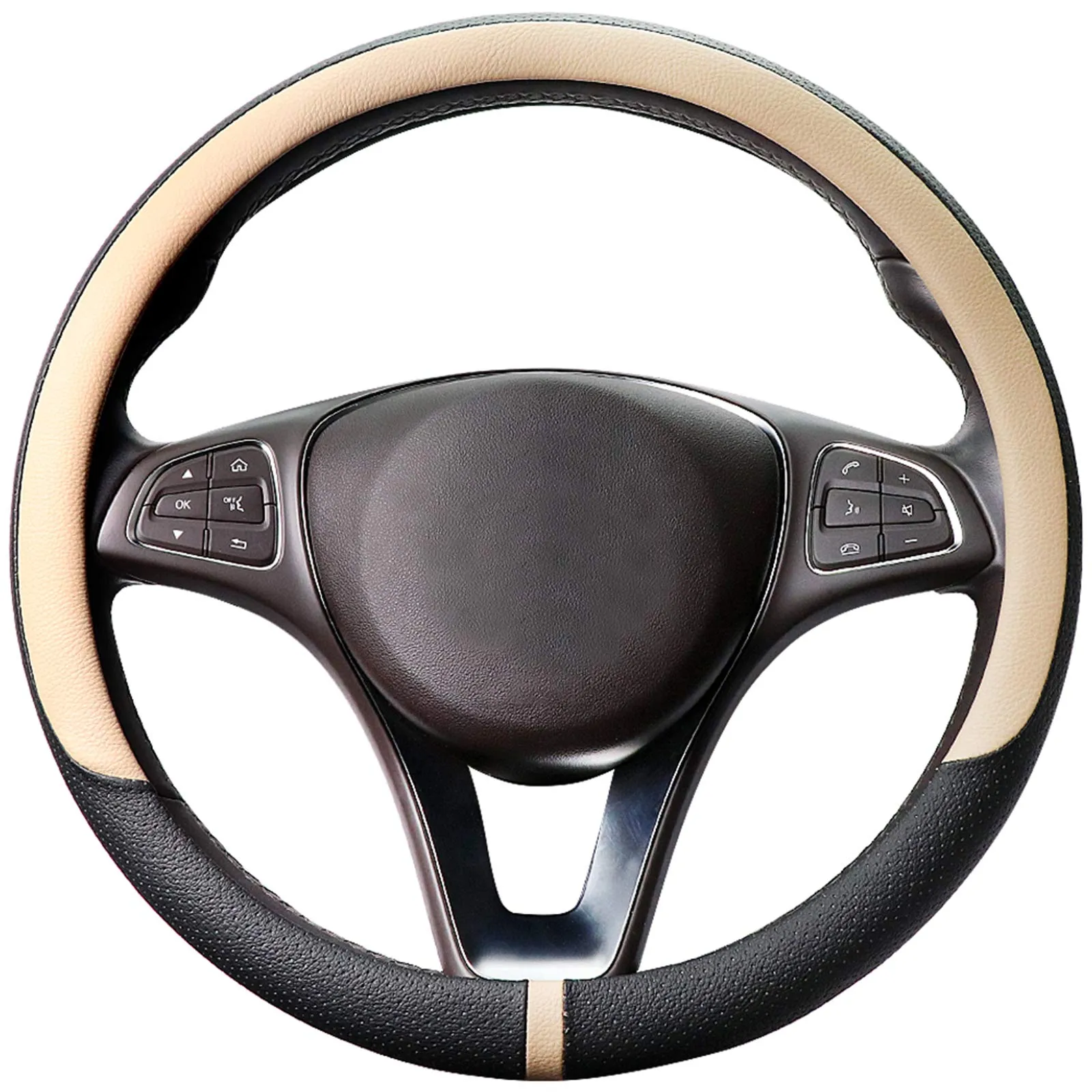 COFIT Coprivolante in Pelle Microfibra Traspirante e Antiscivolo, Rotondo Universale M 37-38cm, Beige e Nero - immagine 1