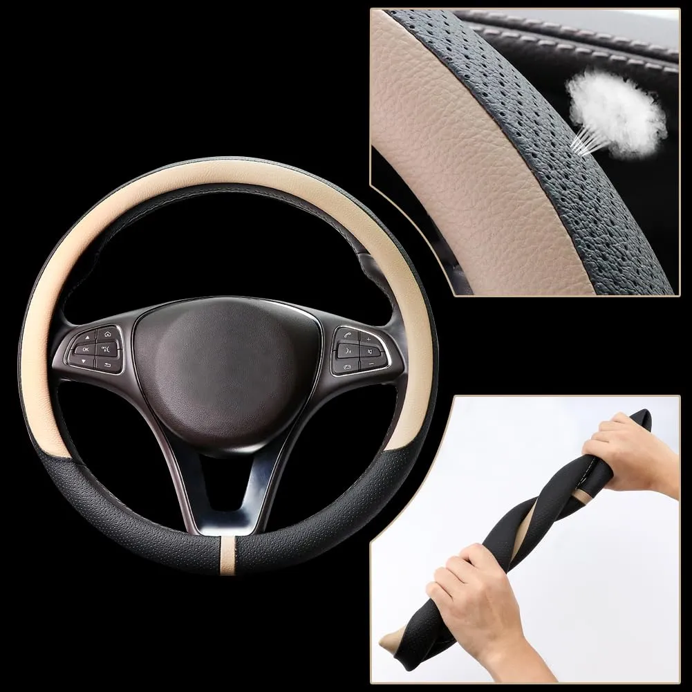 COFIT Coprivolante in Pelle Microfibra Traspirante e Antiscivolo, Rotondo Universale M 37-38cm, Beige e Nero - immagine 3