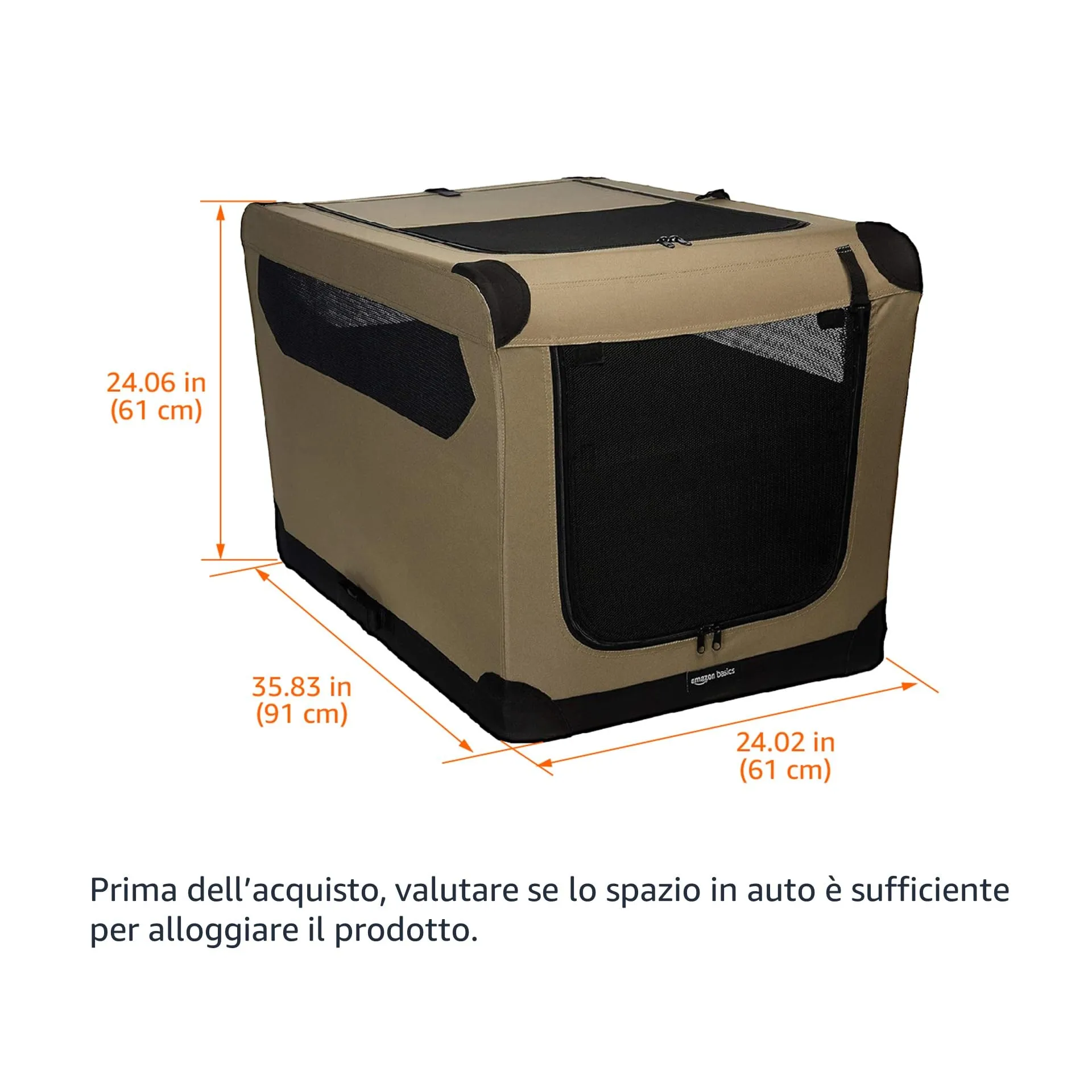 Amazon Basics Trasportino Portatile e Pieghevole a 2 Porte per Cani e Gatti, Tan, 91 x 61 x 61 cm - immagine 2