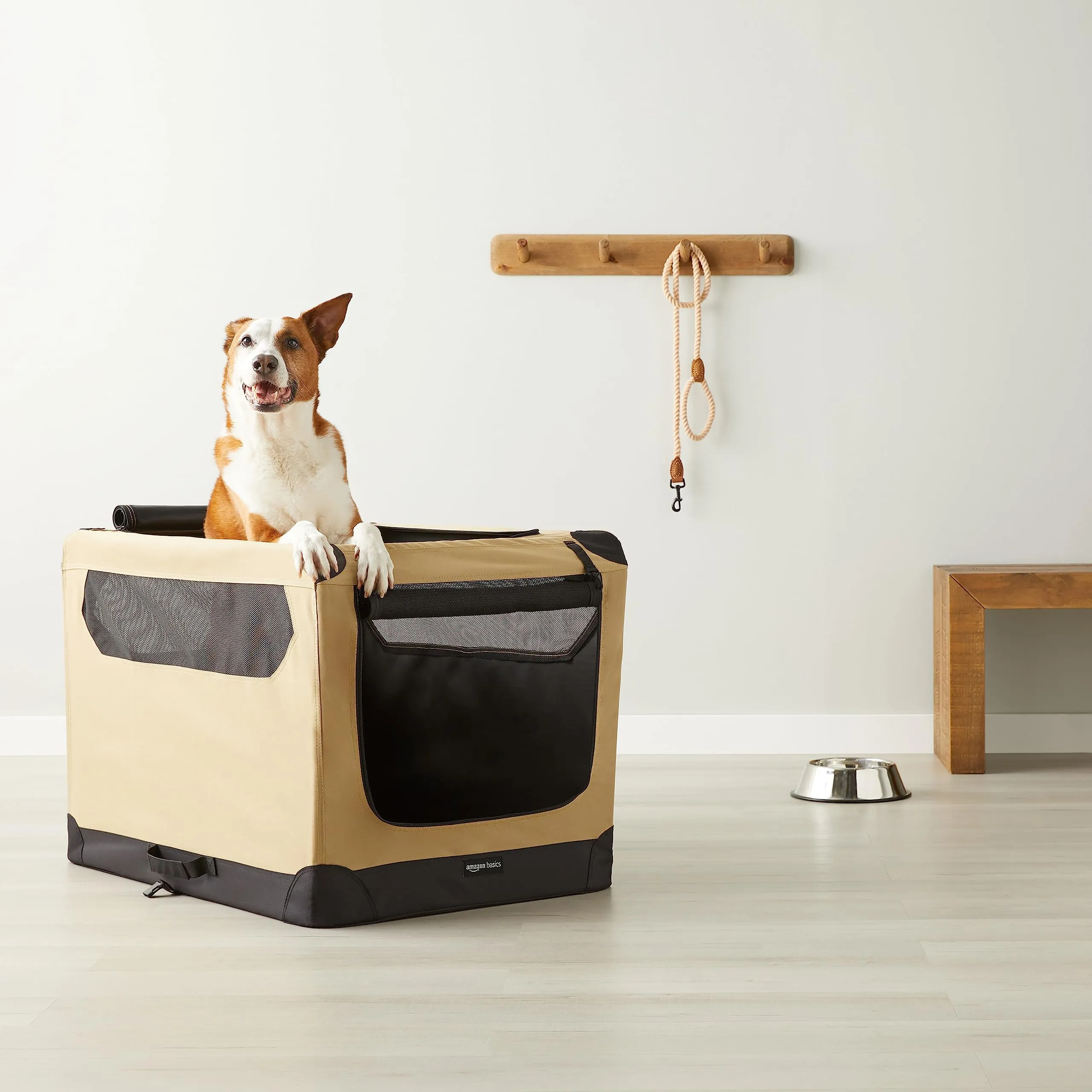 Amazon Basics Trasportino Portatile e Pieghevole a 2 Porte per Cani e Gatti, Tan, 91 x 61 x 61 cm - immagine 5