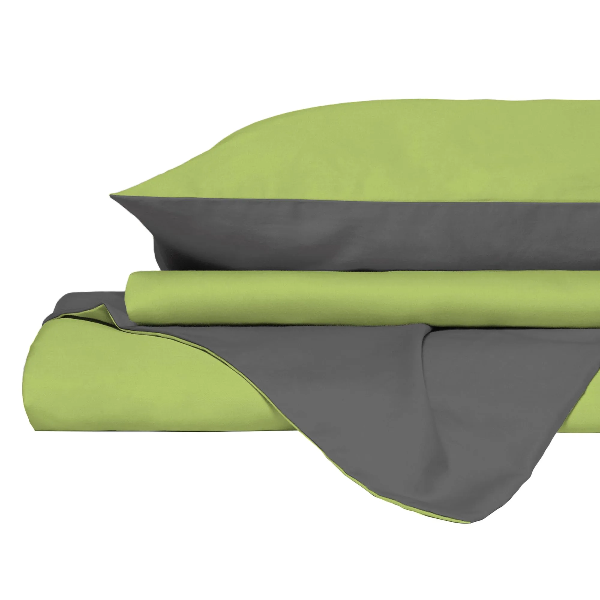 Italian Bed Linen Set Copripiumino 100% Cotone, Singolo, 150x200 cm, Verde Acido/Grigio Scuro - immagine 9