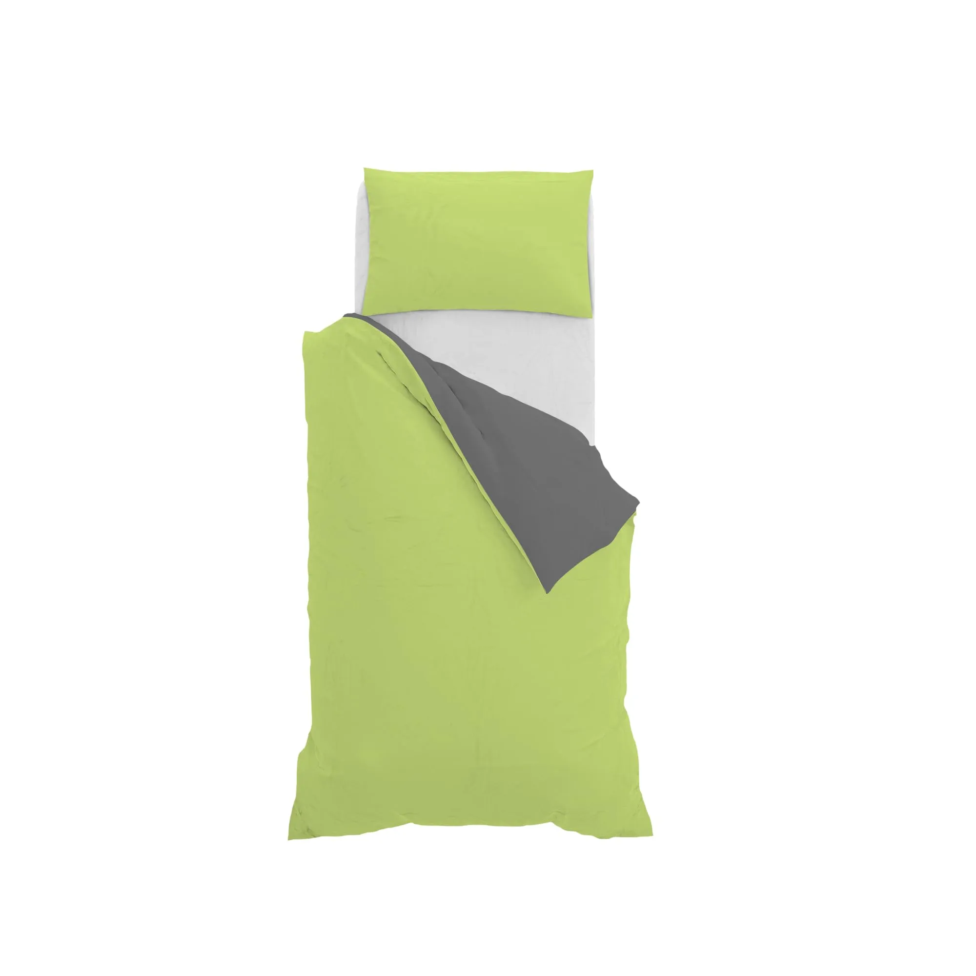 Italian Bed Linen Set Copripiumino 100% Cotone, Singolo, 150x200 cm, Verde Acido/Grigio Scuro - immagine 10