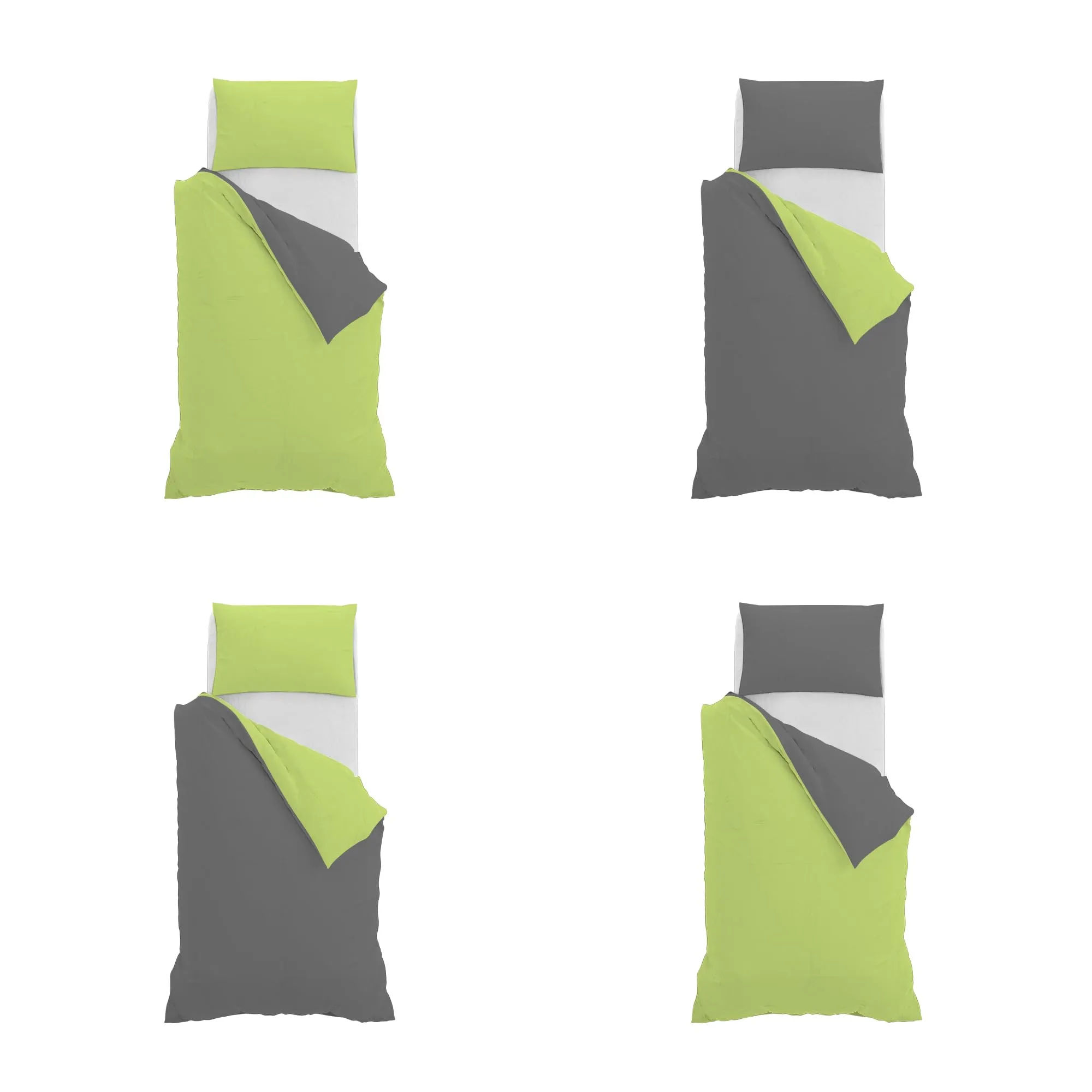 Italian Bed Linen Set Copripiumino 100% Cotone, Singolo, 150x200 cm, Verde Acido/Grigio Scuro - immagine 11