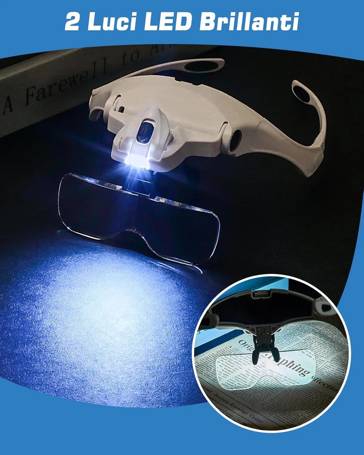 Anpro Lente d'Ingrandimento per Fascia con Luce LED 1.0x-3.5x - immagine 5