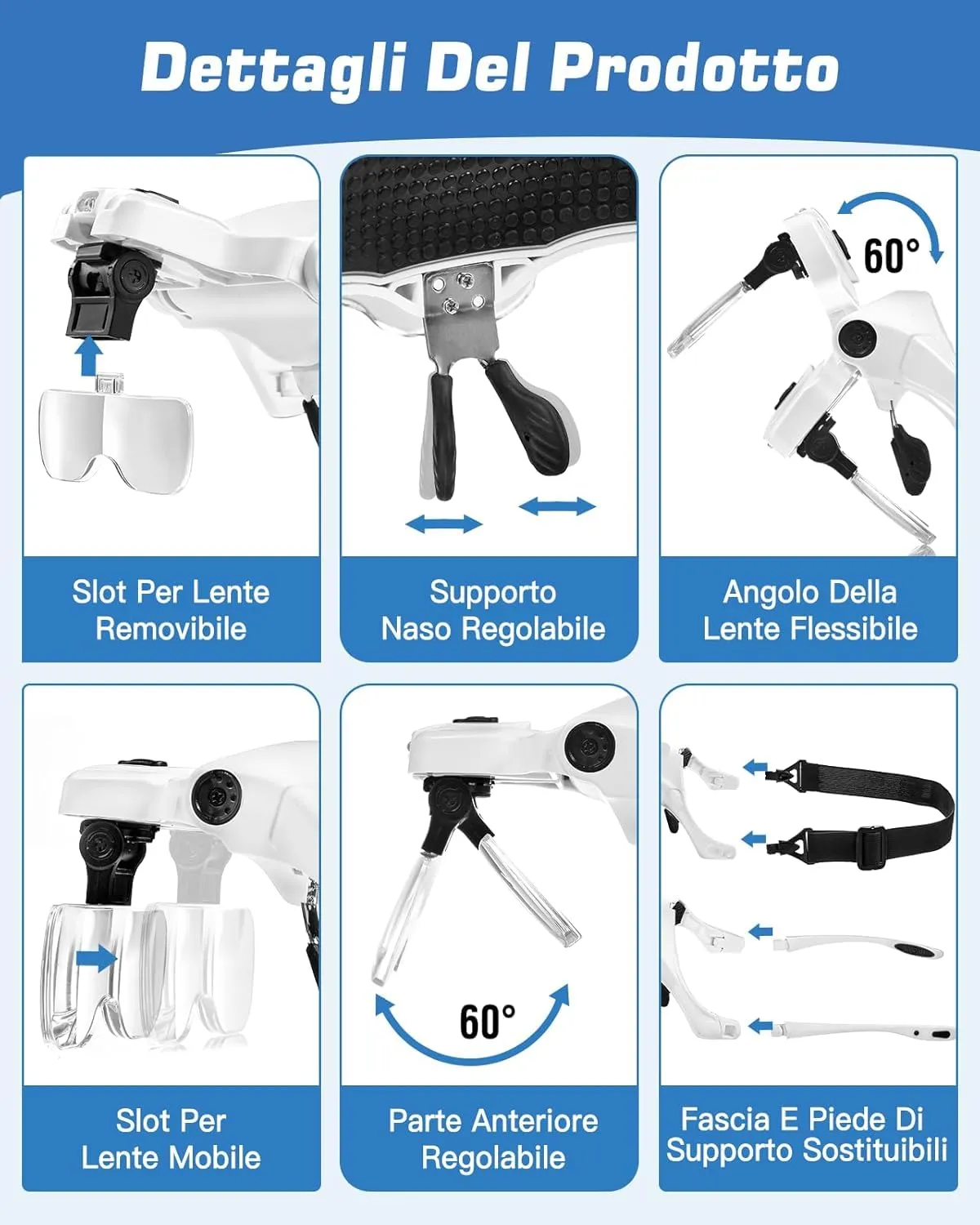 Anpro Lente d'Ingrandimento per Fascia con Luce LED 1.0x-3.5x - immagine 6