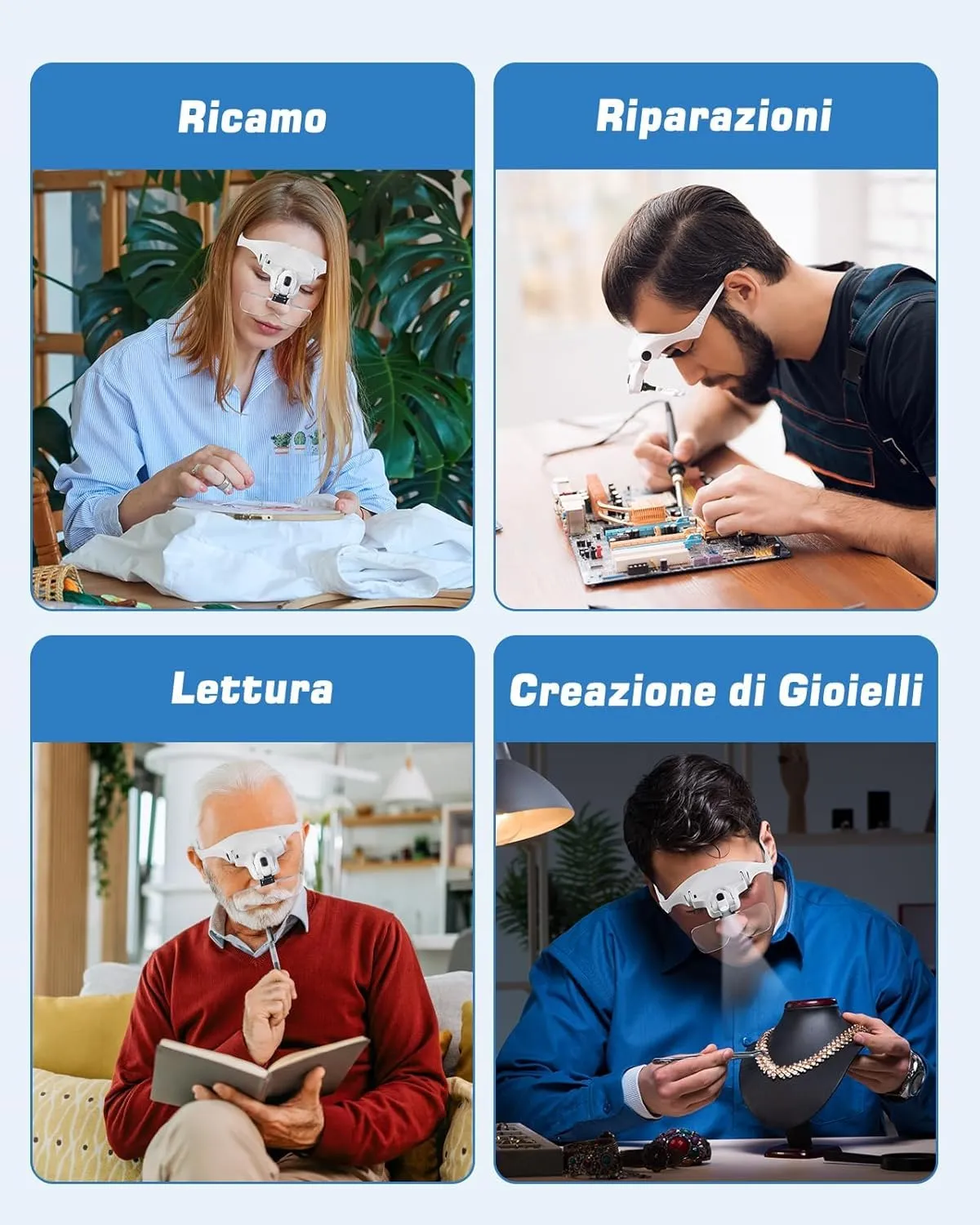 Anpro Lente d'Ingrandimento per Fascia con Luce LED 1.0x-3.5x - immagine 7