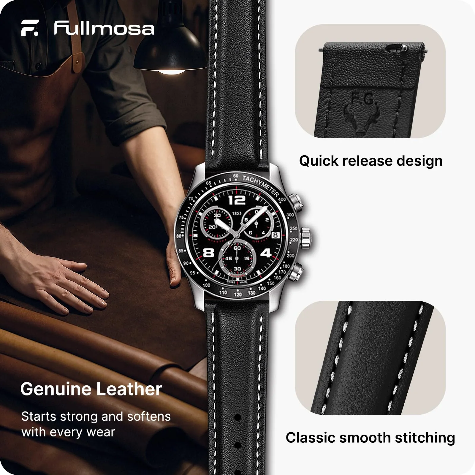 Fullmosa Cinturino per Orologio in Pelle a Sgancio Rapido 22mm - immagine 4