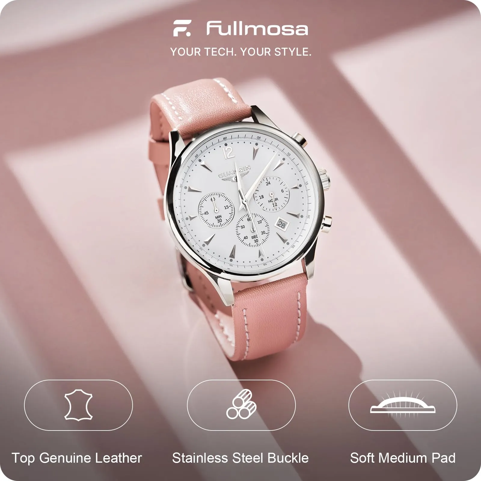 Fullmosa Cinturino in Pelle 20mm a Sgancio Rapido, Rosa - immagine 2