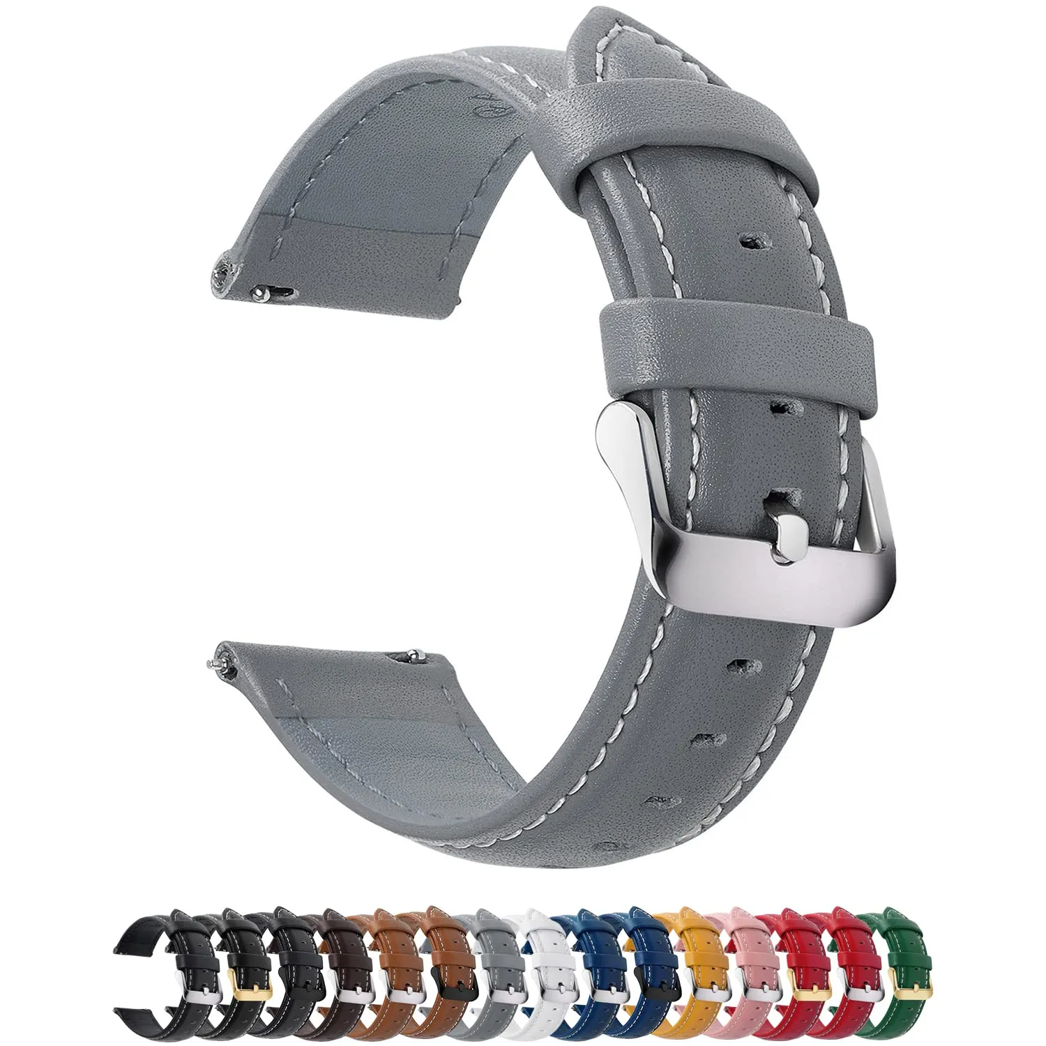 Fullmosa Cinturino per Orologio 18mm in Pelle a Sgancio Rapido, Grigio - immagine 1