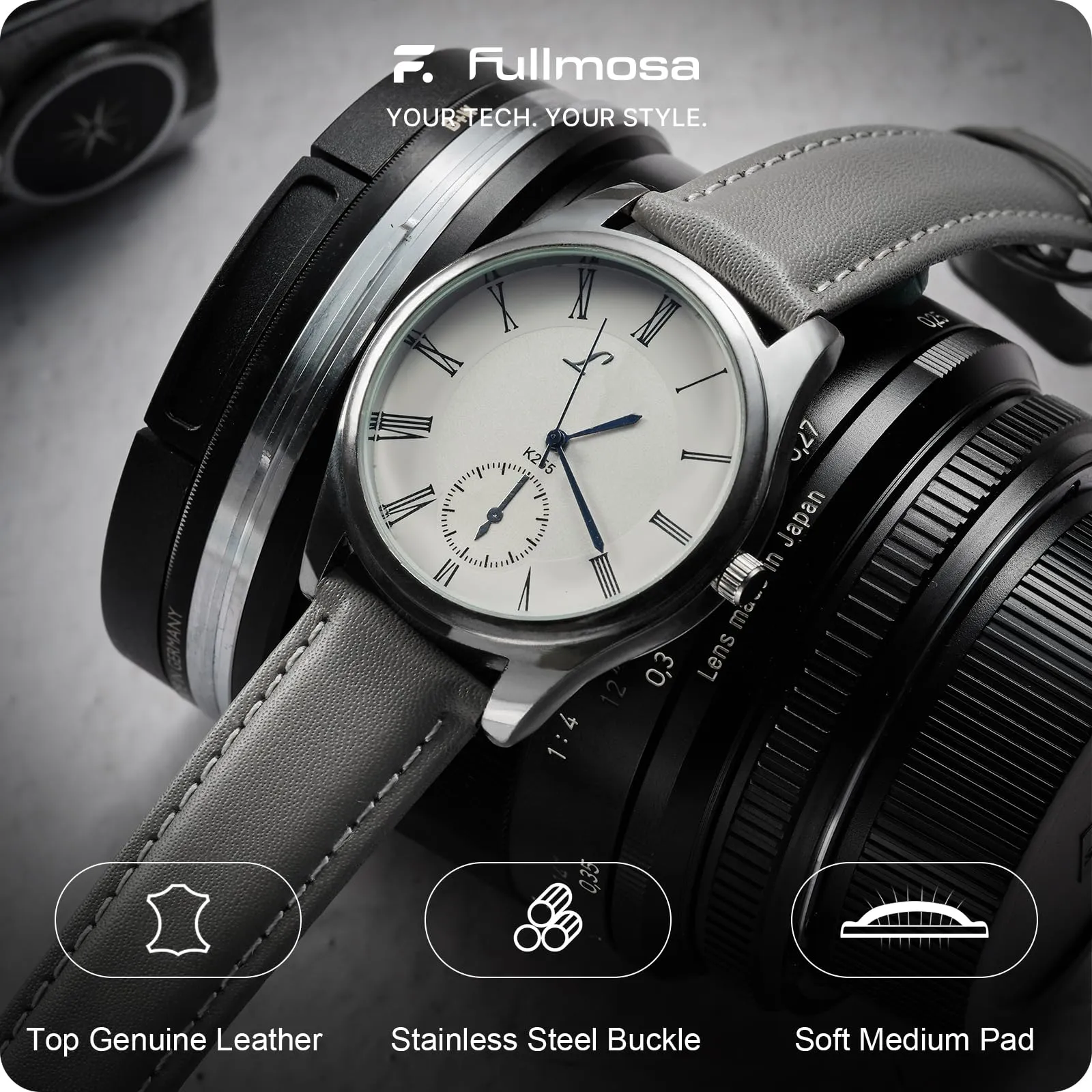 Fullmosa Cinturino per Orologio 18mm in Pelle a Sgancio Rapido, Grigio - immagine 2