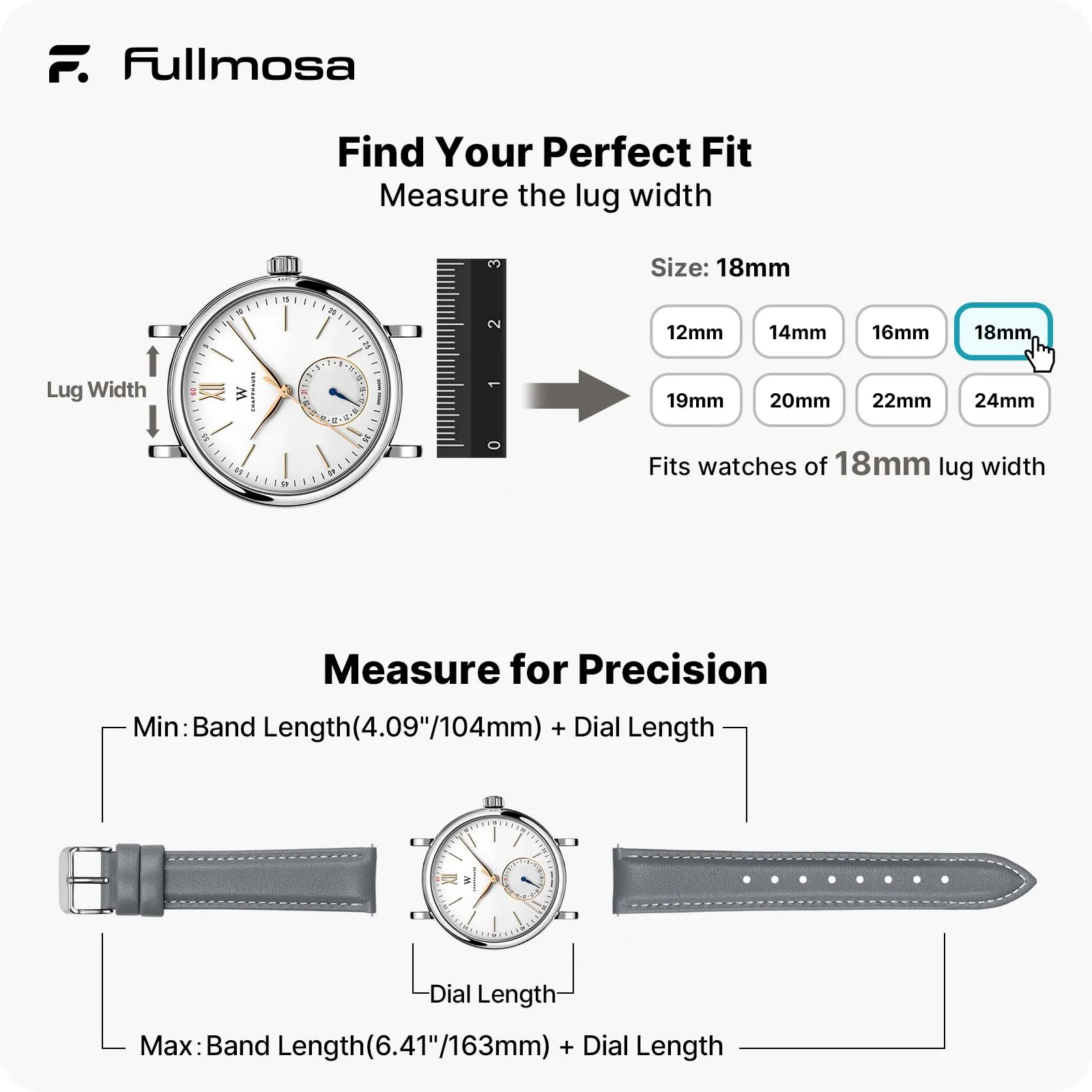 Fullmosa Cinturino per Orologio 18mm in Pelle a Sgancio Rapido, Grigio - immagine 5