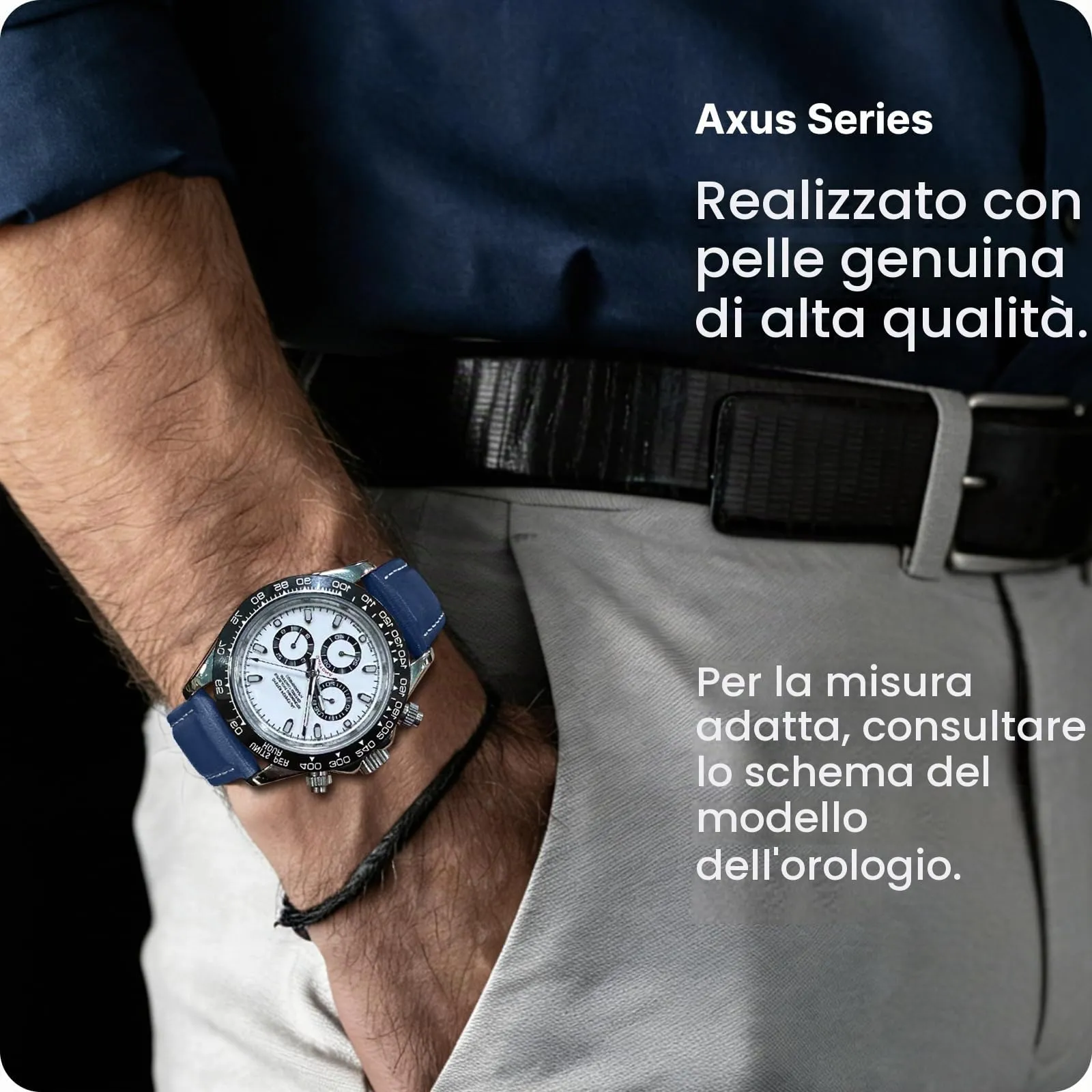 Fullmosa Cinturino in Pelle 22mm a Sgancio Rapido, Blu Scuro - immagine 3