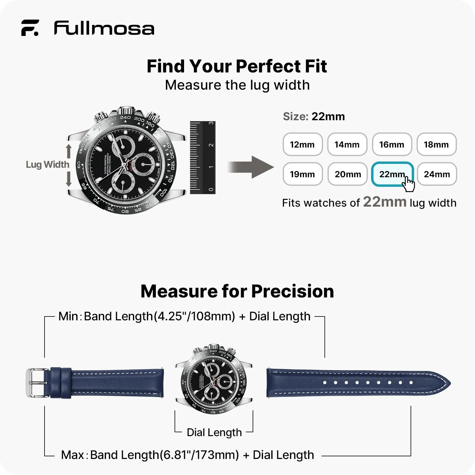 Fullmosa Cinturino in Pelle 22mm a Sgancio Rapido, Blu Scuro - immagine 5