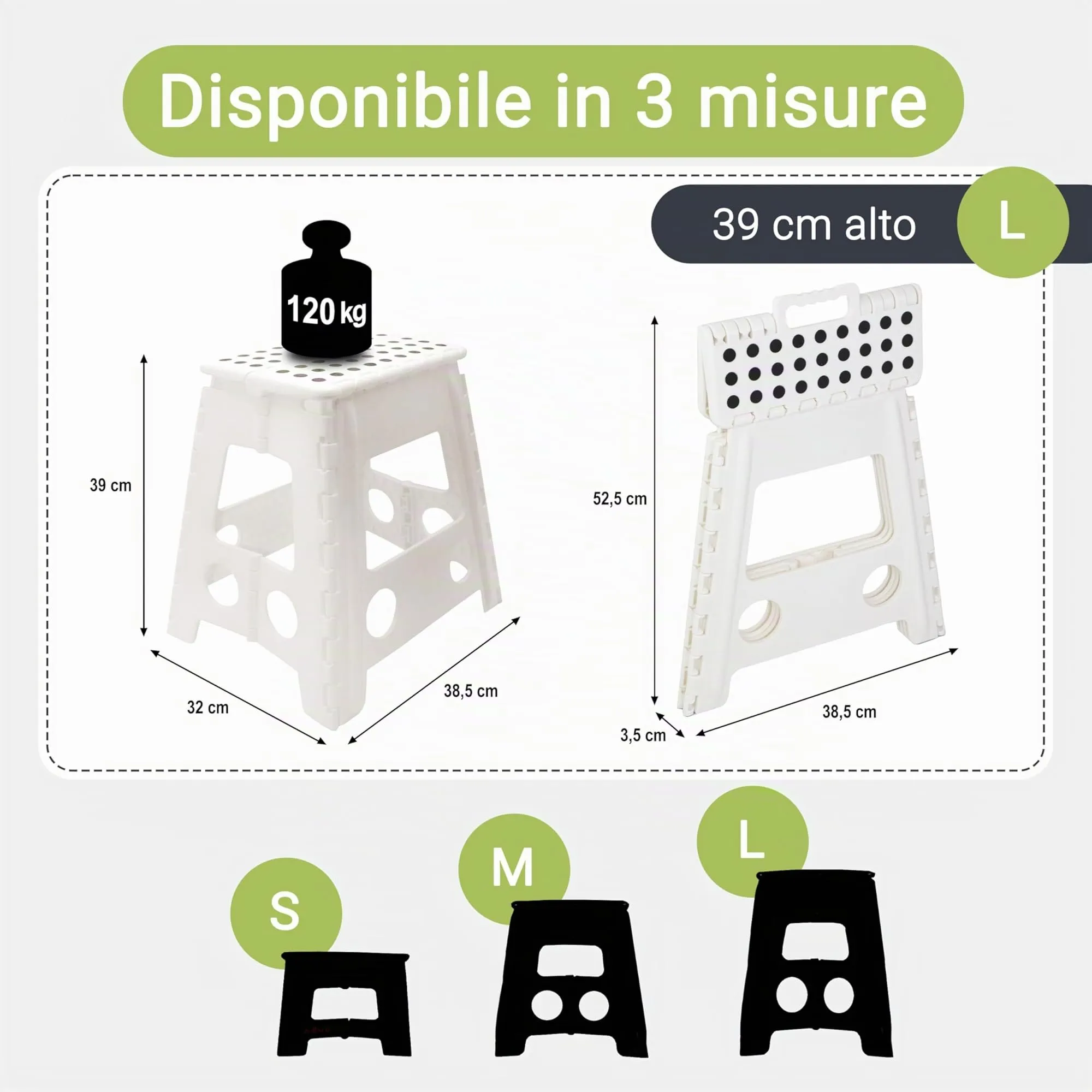 ZOLLNER Sgabello pieghevole, 39 cm, Bianco - immagine 2