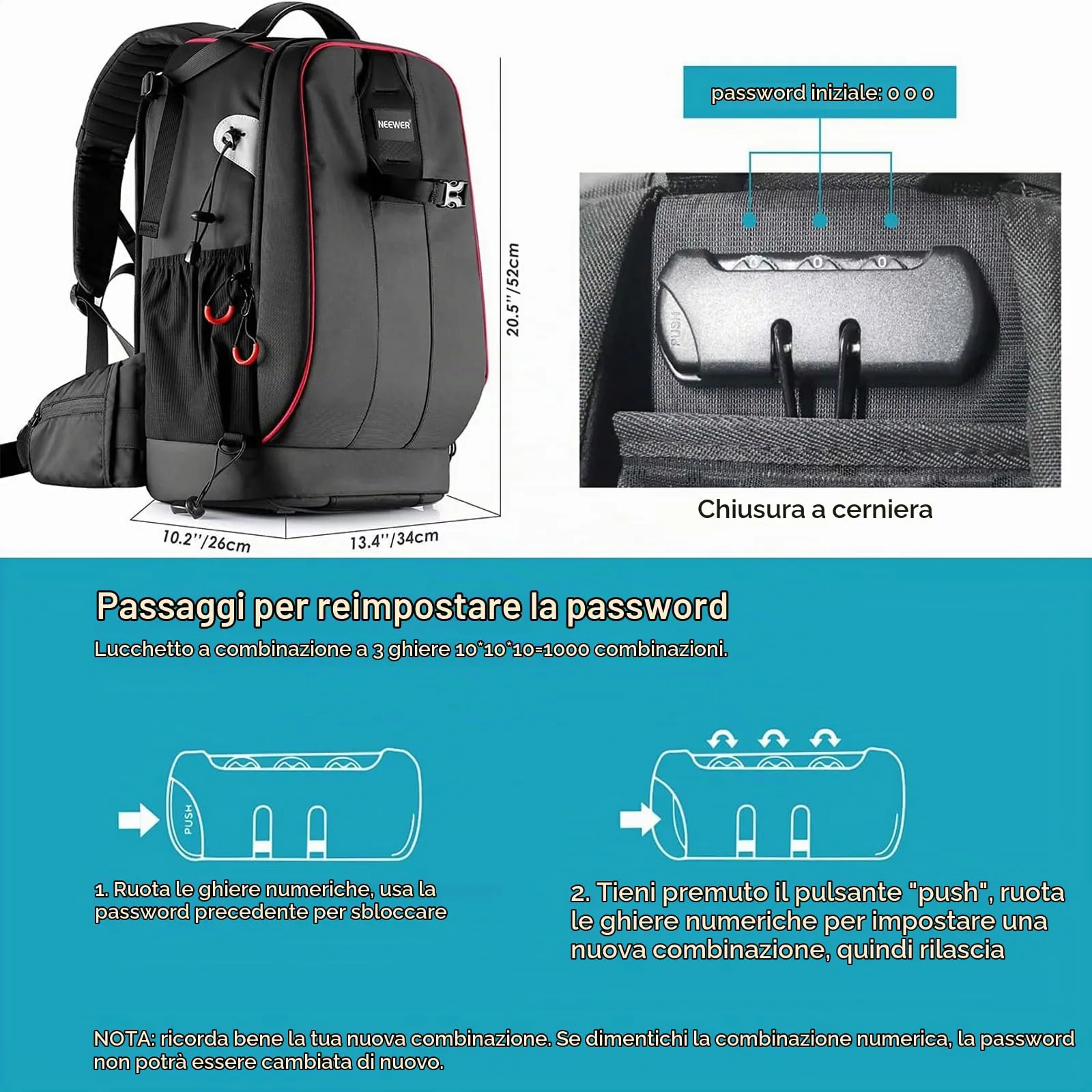 Neewer Zaino Fotografico Professionale Impermeabile Antiurto con Serratura Antifurto per DJI Phantom 1 2 3, DSLR, Treppiedi e Obiettivi - immagine 2