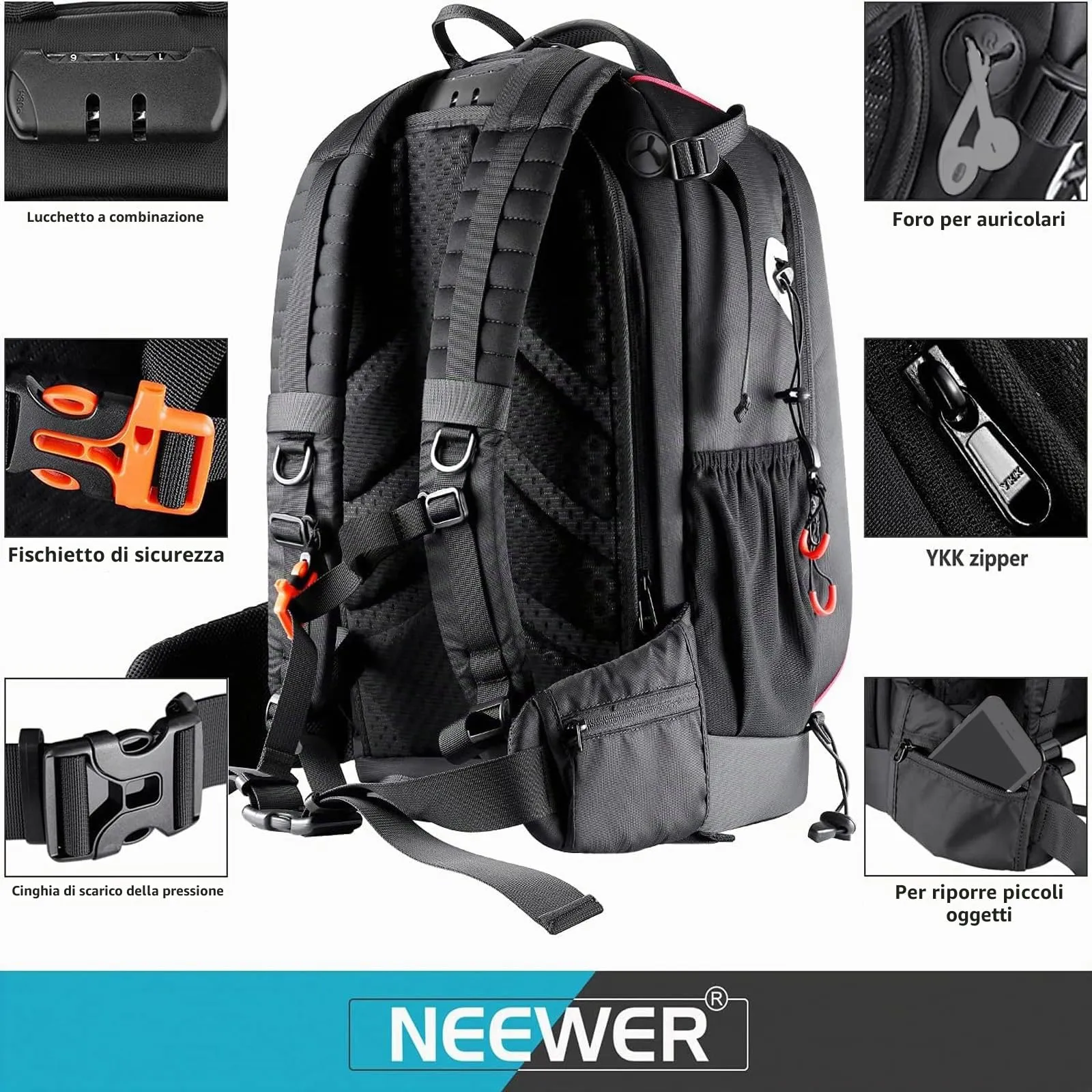 Neewer Zaino Fotografico Professionale Impermeabile Antiurto con Serratura Antifurto per DJI Phantom 1 2 3, DSLR, Treppiedi e Obiettivi - immagine 4