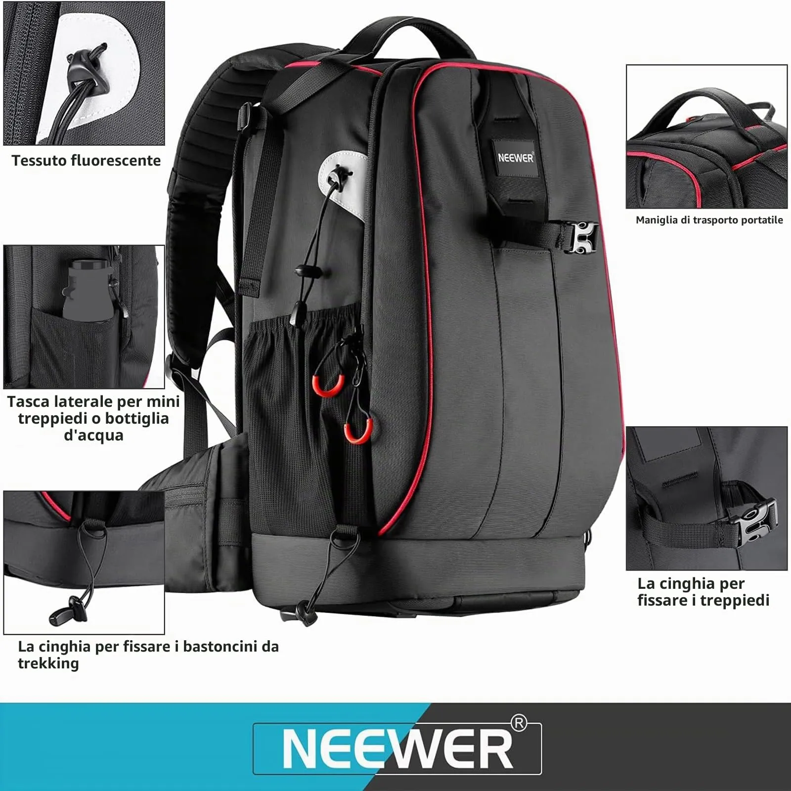 Neewer Zaino Fotografico Professionale Impermeabile Antiurto con Serratura Antifurto per DJI Phantom 1 2 3, DSLR, Treppiedi e Obiettivi - immagine 5