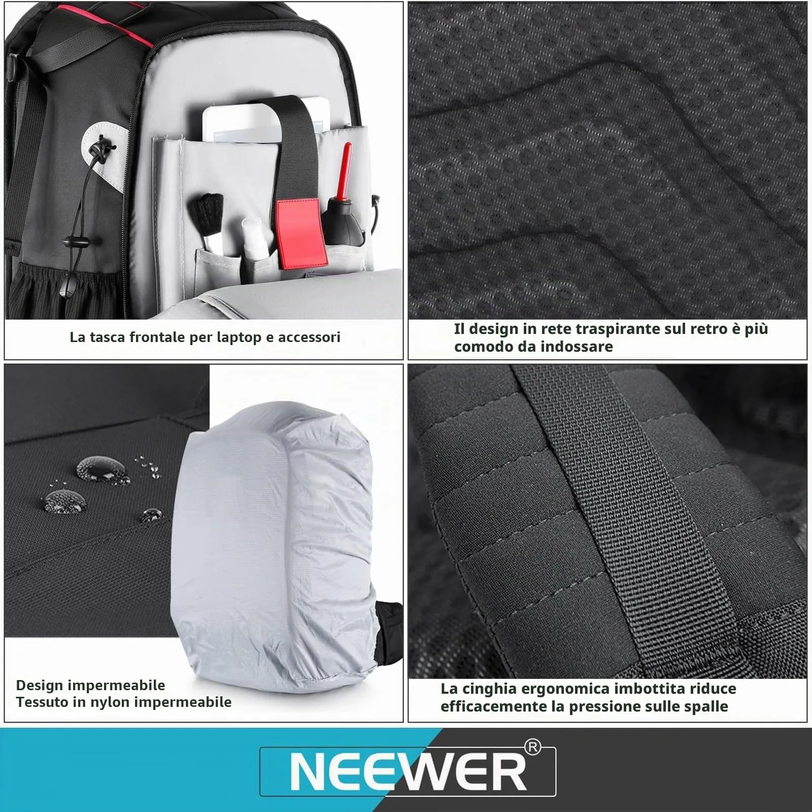 Neewer Zaino Fotografico Professionale Impermeabile Antiurto con Serratura Antifurto per DJI Phantom 1 2 3, DSLR, Treppiedi e Obiettivi - immagine 7