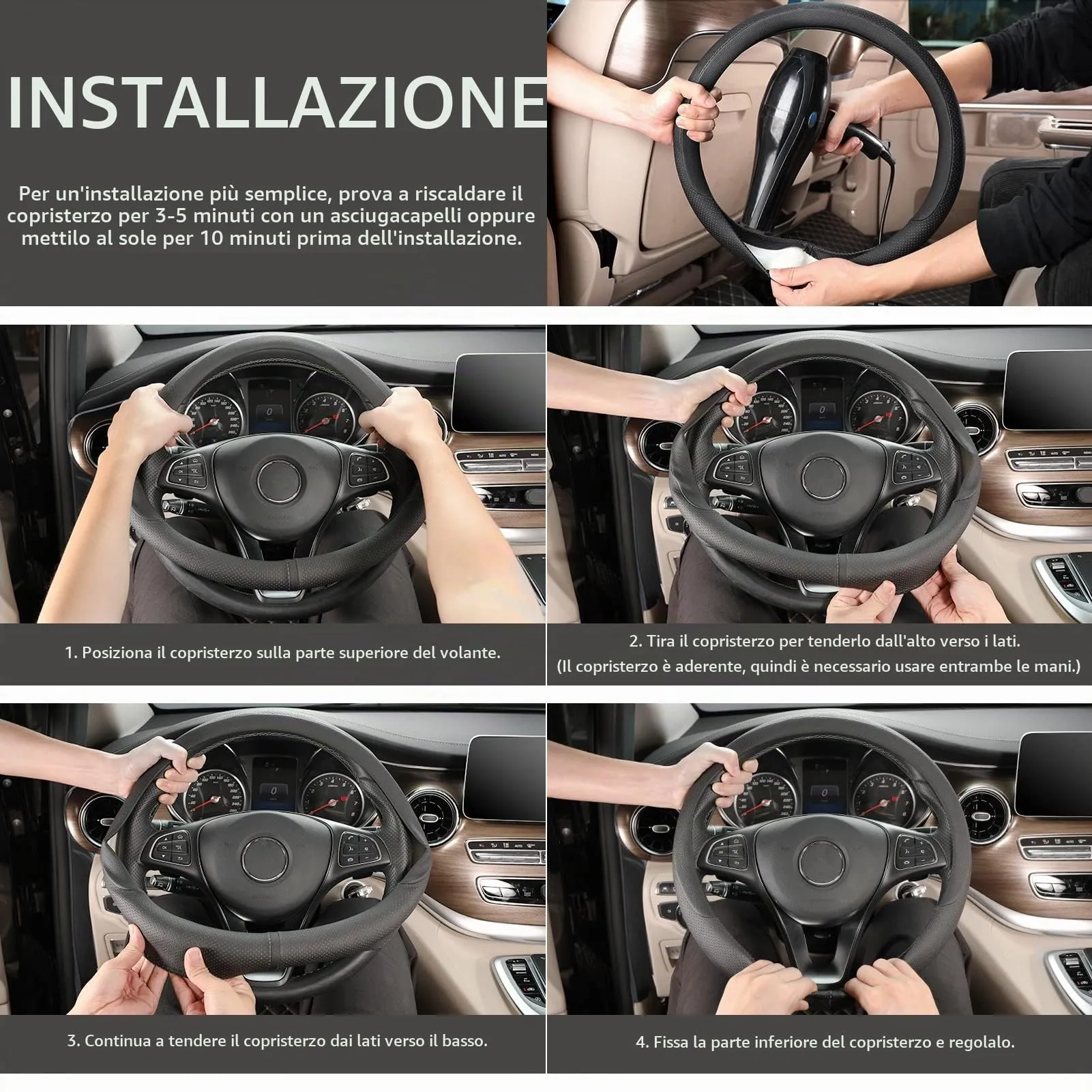 COFIT Coprivolante in Pelle Microfibra Traspirante e Antiscivolo, Rotondo Universale M 37-38cm, Nero - immagine 6