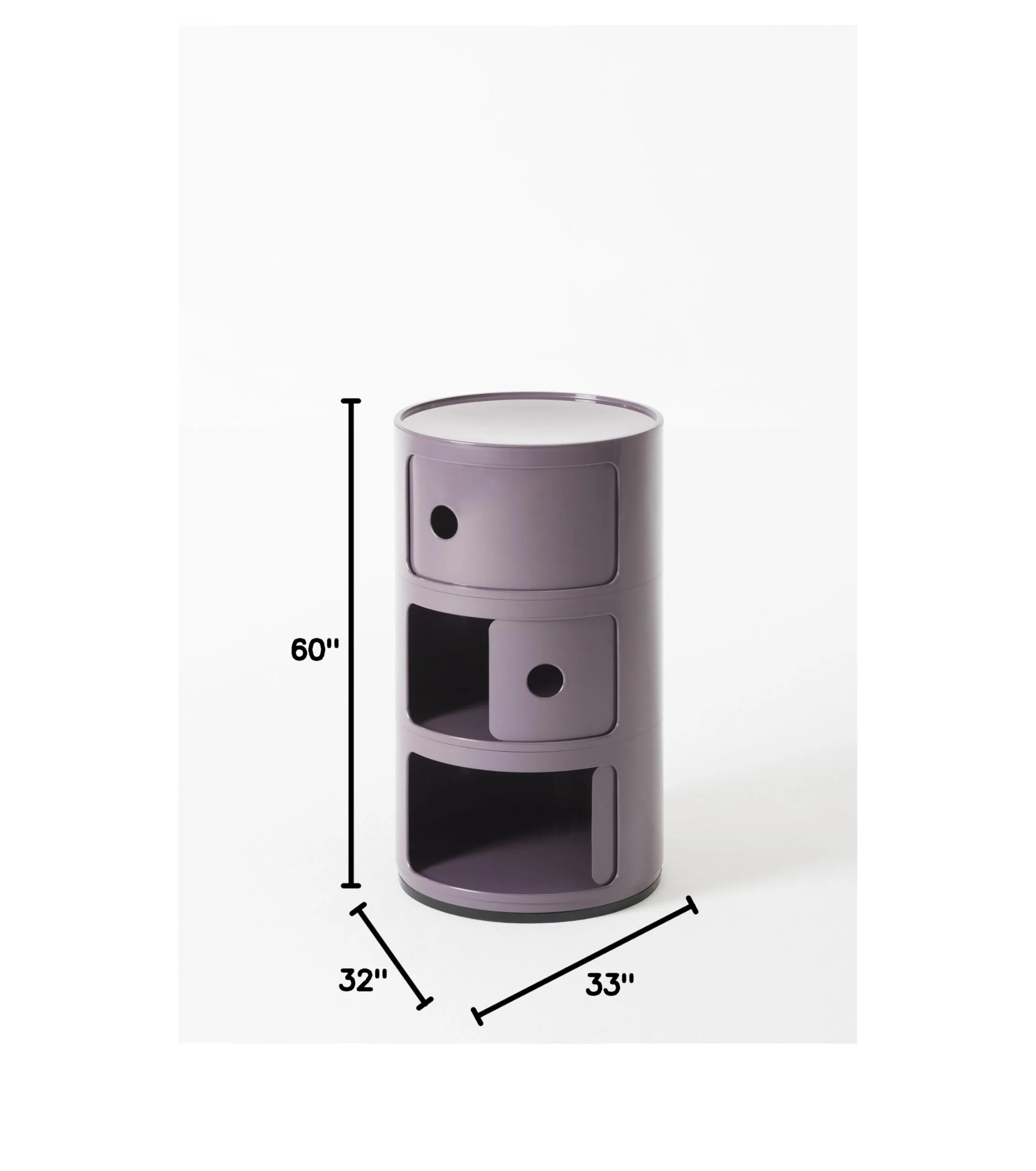 Kartell Componibili Container 3 Elements, ABS, Round Base, Viola, 32 x 32 x 59 cm - immagine 3