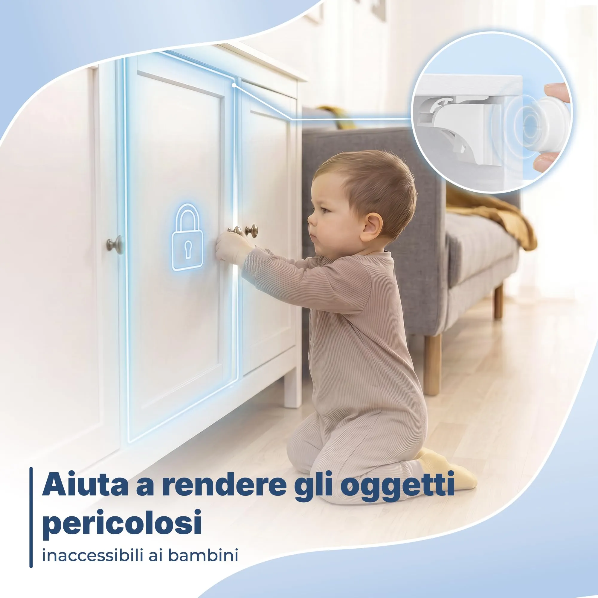 Hoffenbach Blocca Cassetti per Bambini, Chiusura Magnetica per Cassetti e Ante, 12 Serrature + 3 Chiavi, Bianco - immagine 2