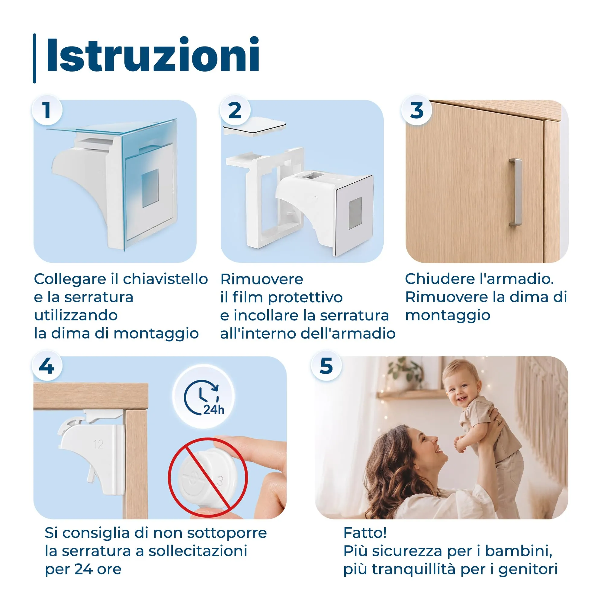 Hoffenbach Blocca Cassetti per Bambini, Chiusura Magnetica per Cassetti e Ante, 12 Serrature + 3 Chiavi, Bianco - immagine 6
