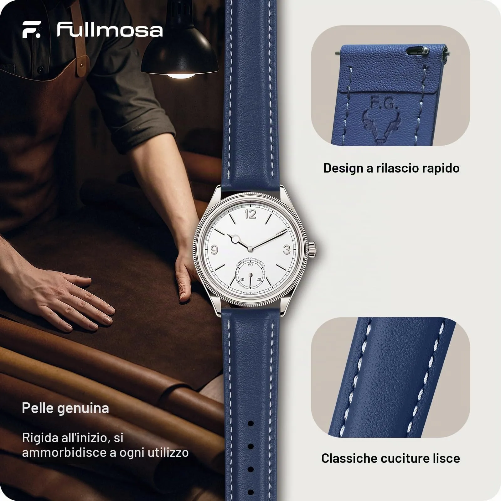 Fullmosa Cinturino per Orologio in Pelle 18mm a Sgancio Rapido, Blu Scuro - immagine 4