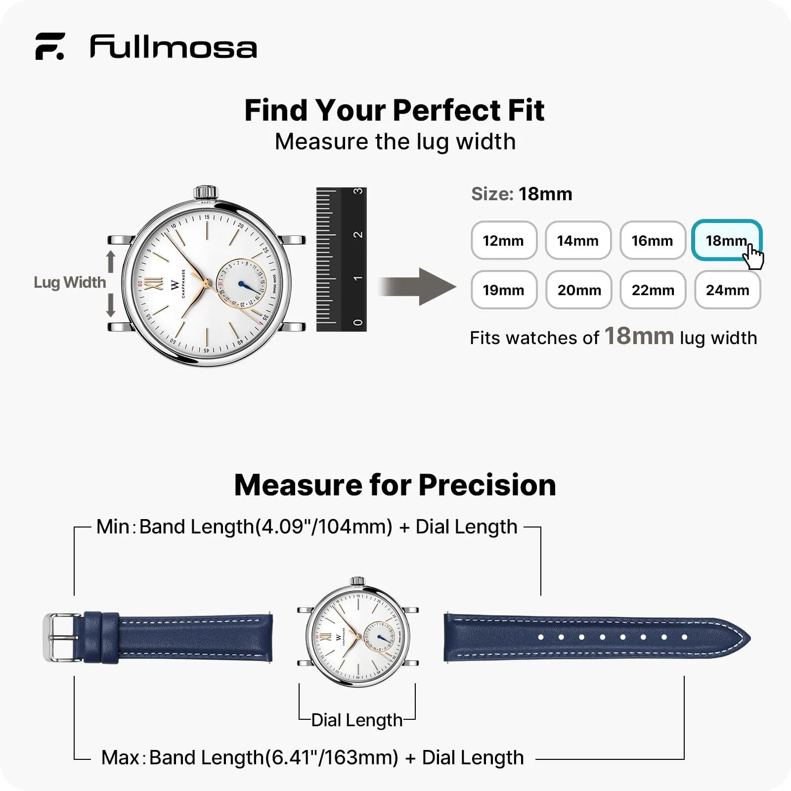 Fullmosa Cinturino per Orologio in Pelle 18mm a Sgancio Rapido, Blu Scuro - immagine 5