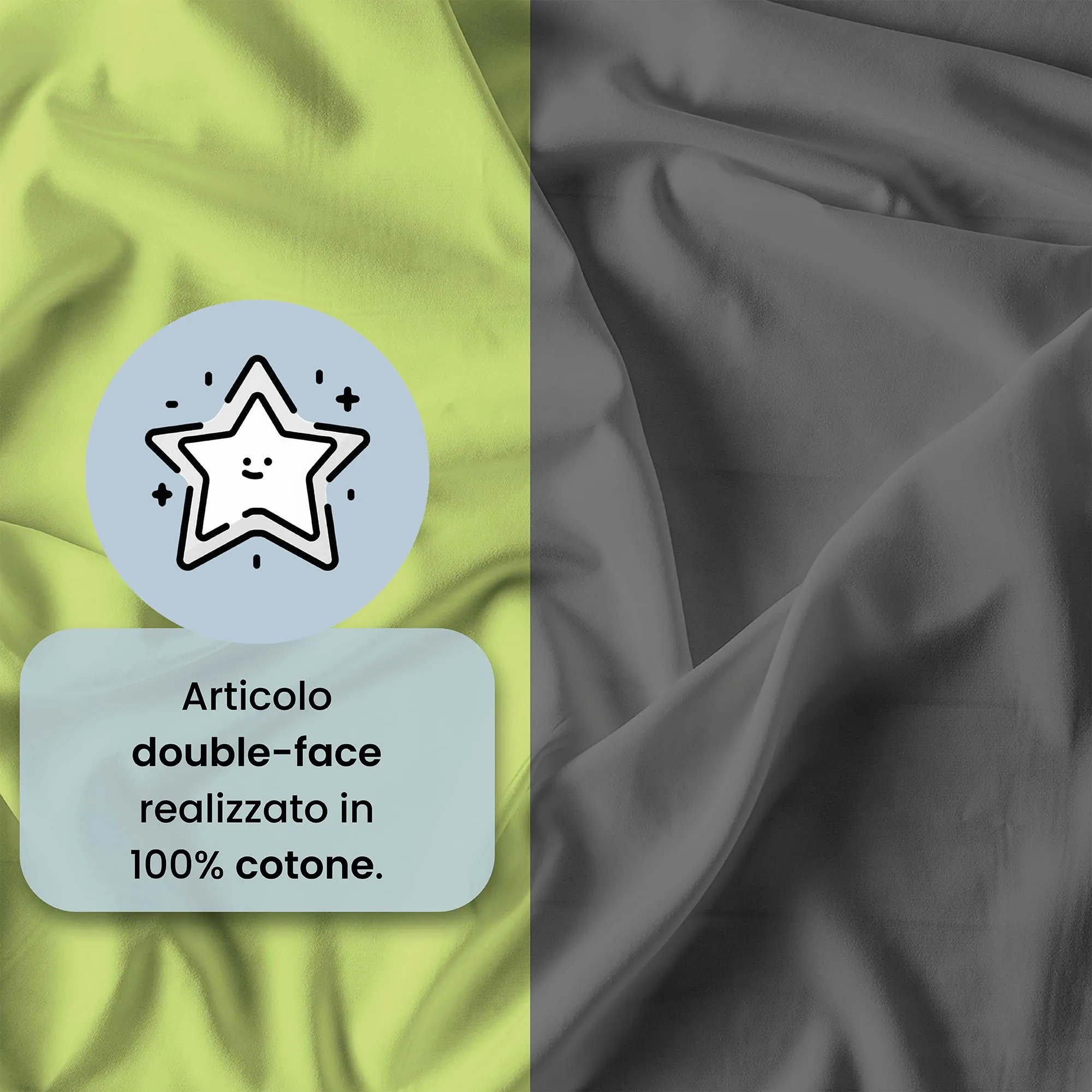 Italian Bed Linen Set Copripiumino 100% Cotone, Matrimoniale, 250x200 cm, Verde Acido/Grigio Scuro - immagine 3