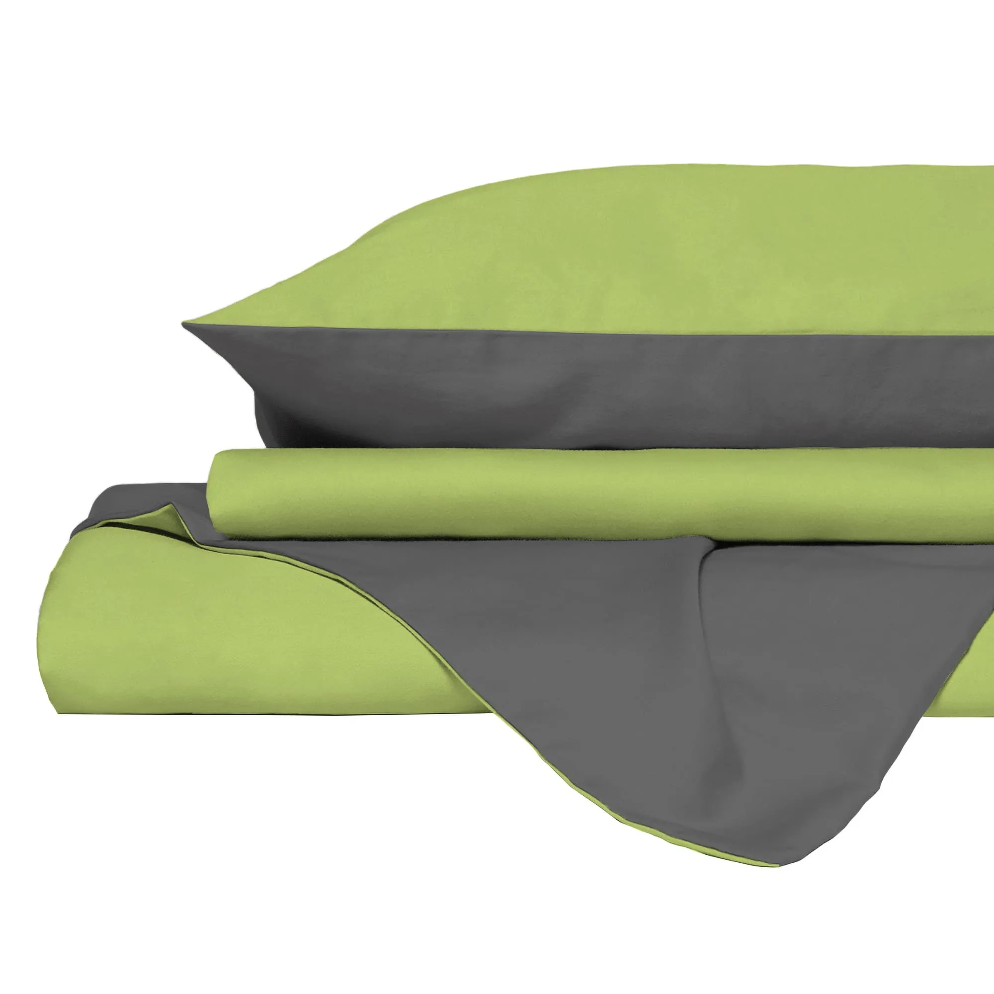 Italian Bed Linen Set Copripiumino 100% Cotone, Matrimoniale, 250x200 cm, Verde Acido/Grigio Scuro - immagine 9