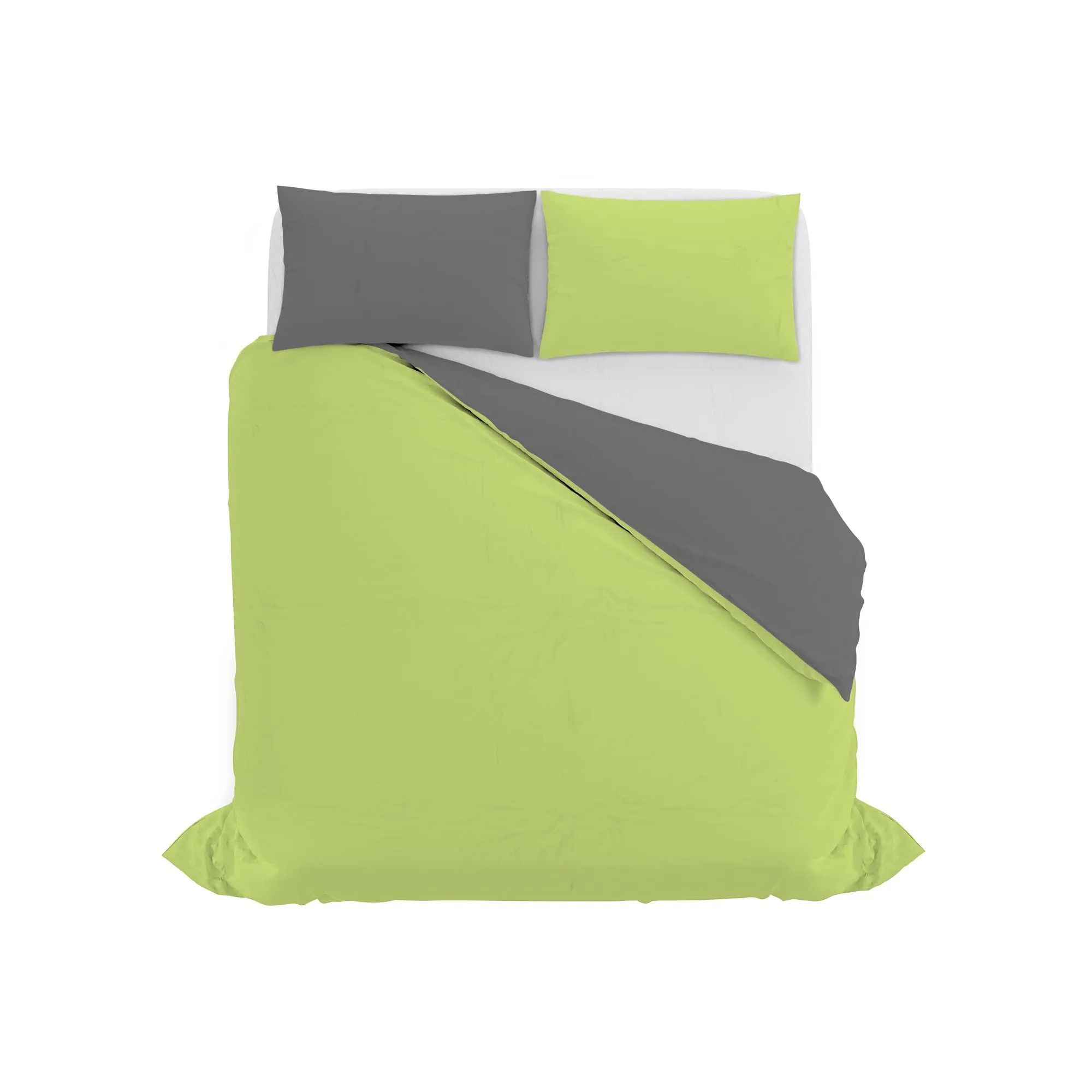 Italian Bed Linen Set Copripiumino 100% Cotone, Matrimoniale, 250x200 cm, Verde Acido/Grigio Scuro - immagine 10