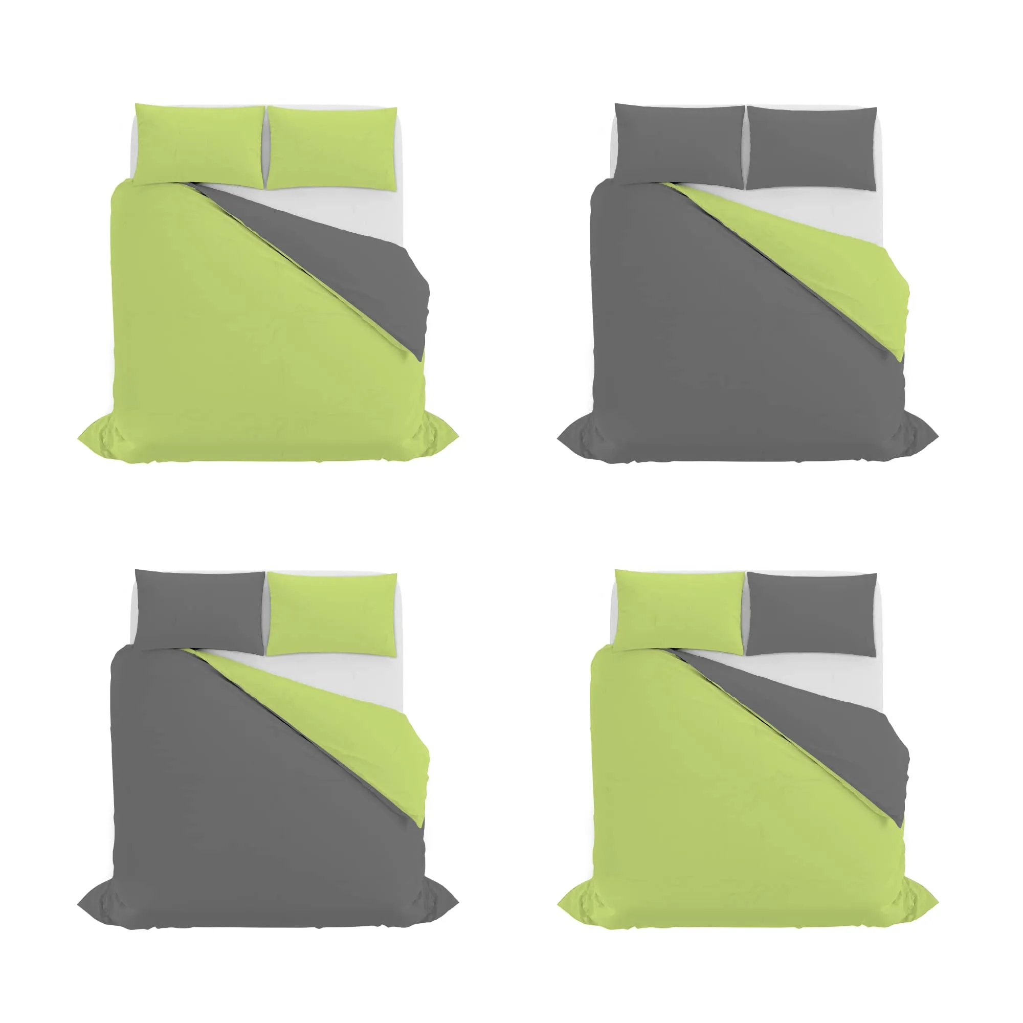 Italian Bed Linen Set Copripiumino 100% Cotone, Matrimoniale, 250x200 cm, Verde Acido/Grigio Scuro - immagine 11
