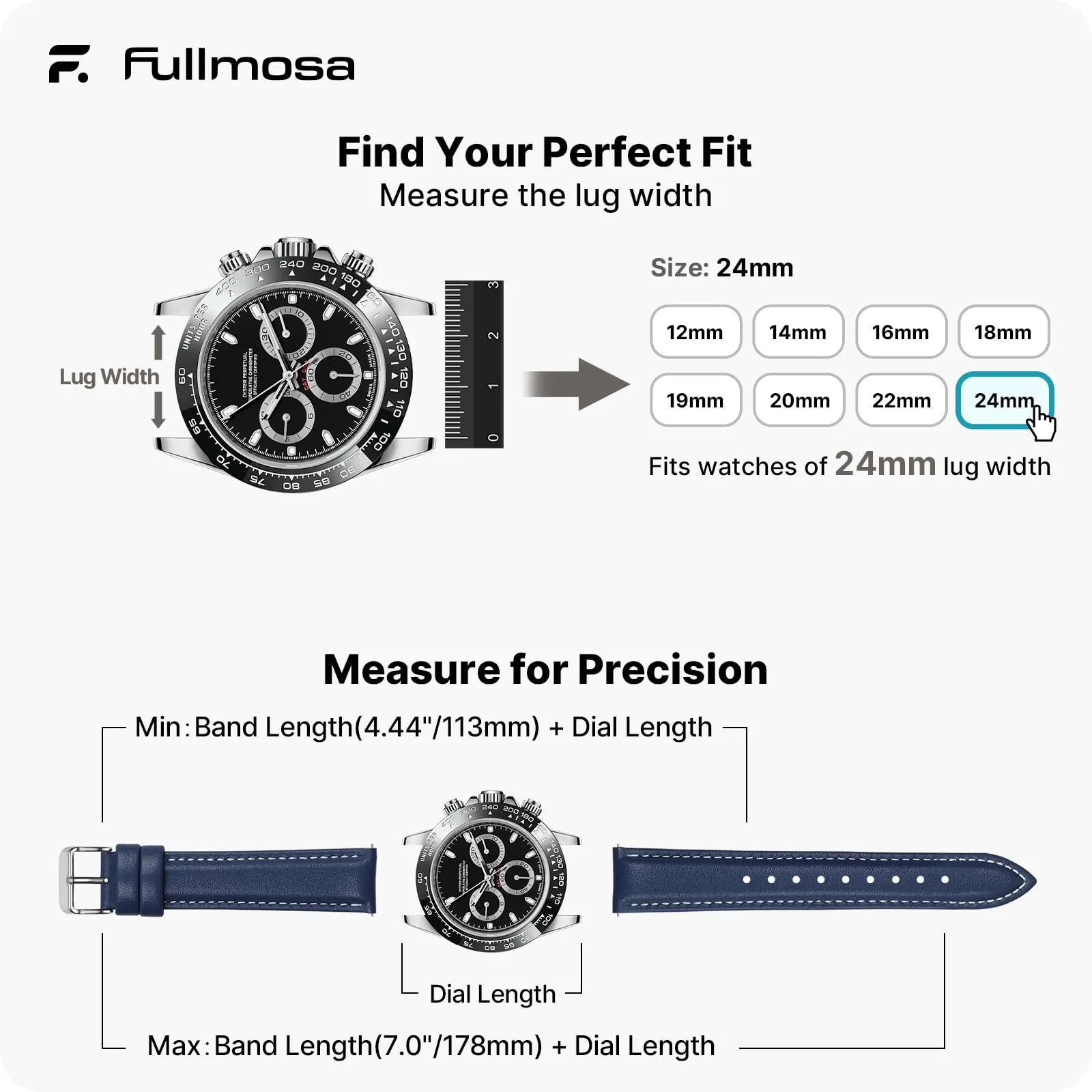 Fullmosa Cinturino in Pelle 24mm a Sgancio Rapido, Blu Scuro - immagine 5