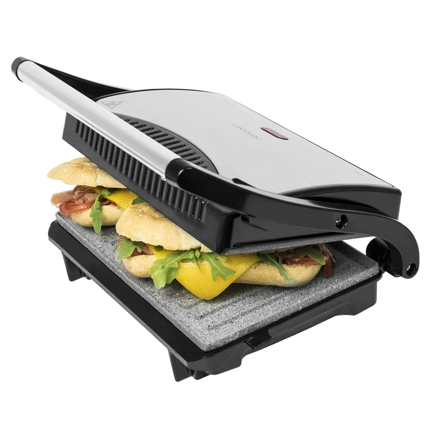 Cecotec Rock'n Grill Electric Grill, 700 W, RockStone Coating, 23 x 14.5 cm, Stainless Steel and Black - immagine 1