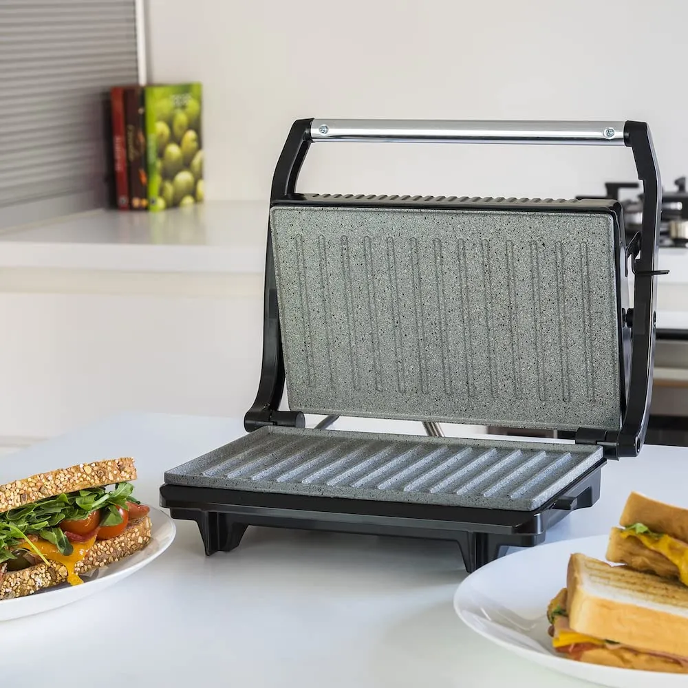 Cecotec Rock'n Grill Electric Grill, 700 W, RockStone Coating, 23 x 14.5 cm, Stainless Steel and Black - immagine 3