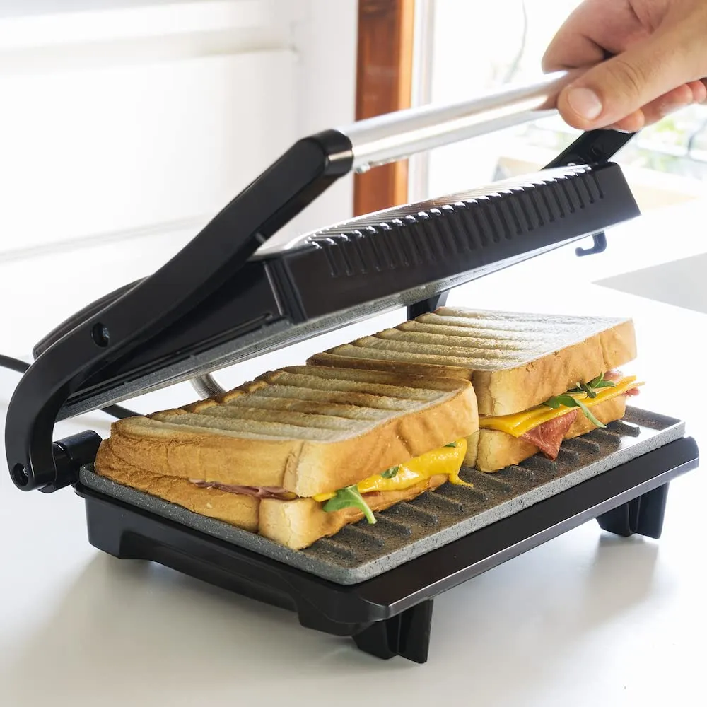 Cecotec Rock'n Grill Electric Grill, 700 W, RockStone Coating, 23 x 14.5 cm, Stainless Steel and Black - immagine 4