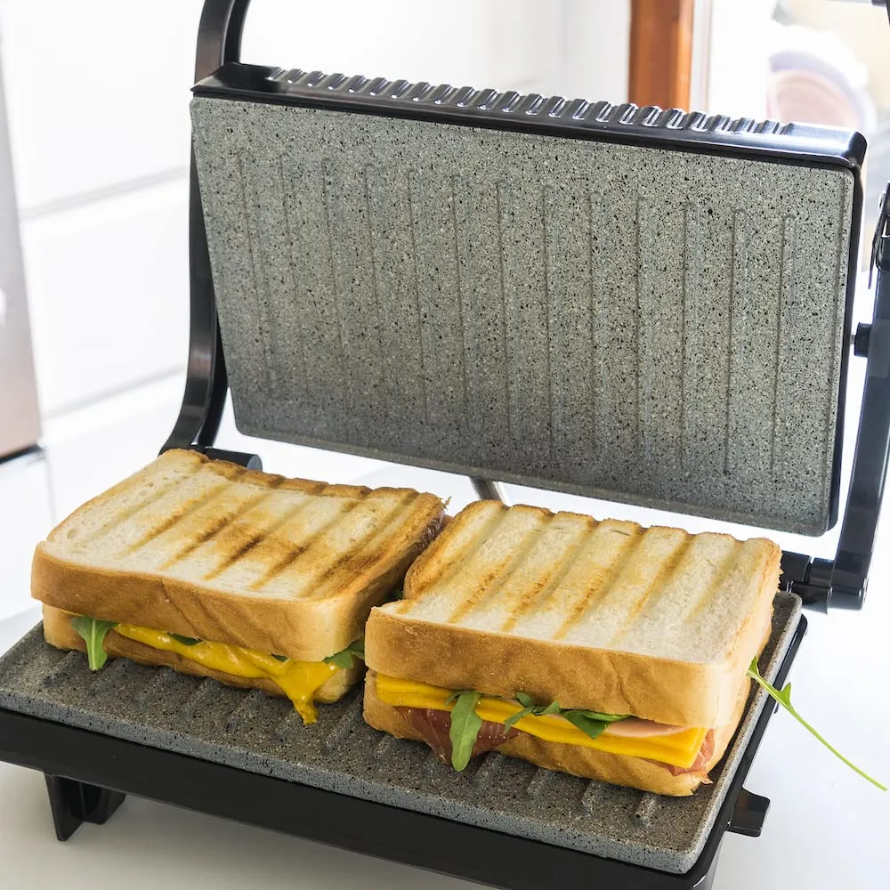 Cecotec Rock'n Grill Electric Grill, 700 W, RockStone Coating, 23 x 14.5 cm, Stainless Steel and Black - immagine 5