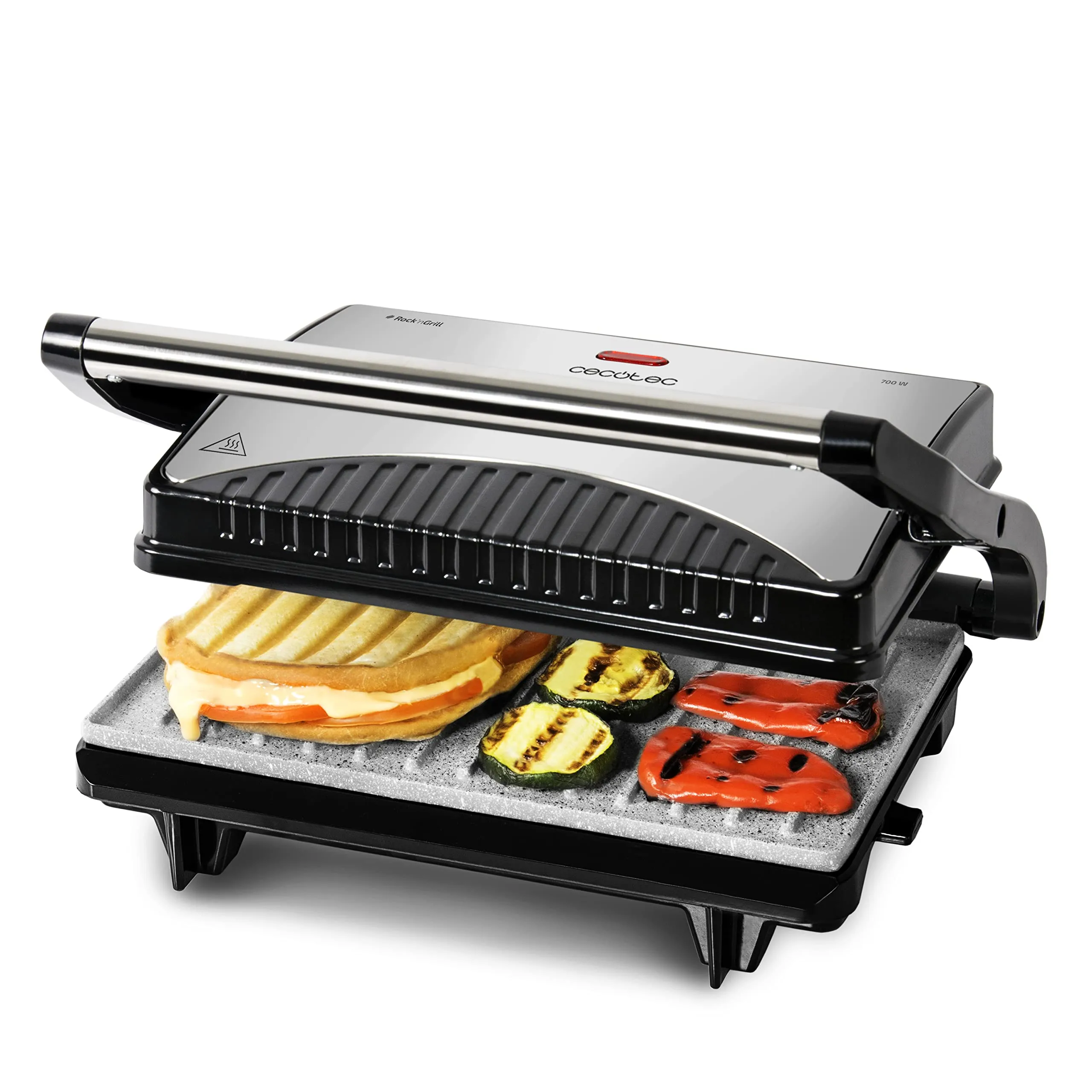 Cecotec Rock'n Grill Electric Grill, 700 W, RockStone Coating, 23 x 14.5 cm, Stainless Steel and Black - immagine 6