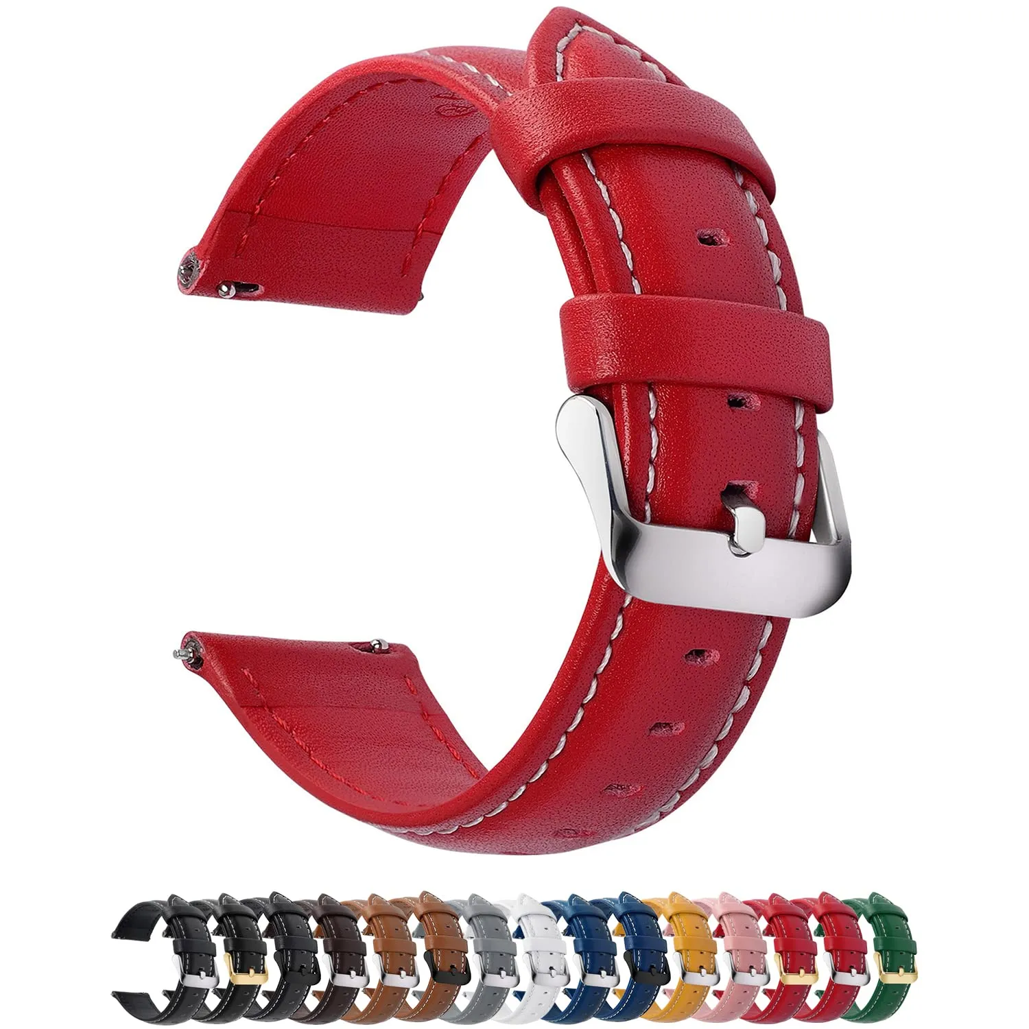 Fullmosa Cinturino per Orologio in Pelle a Sgancio Rapido, 18mm, Rosso - immagine 1