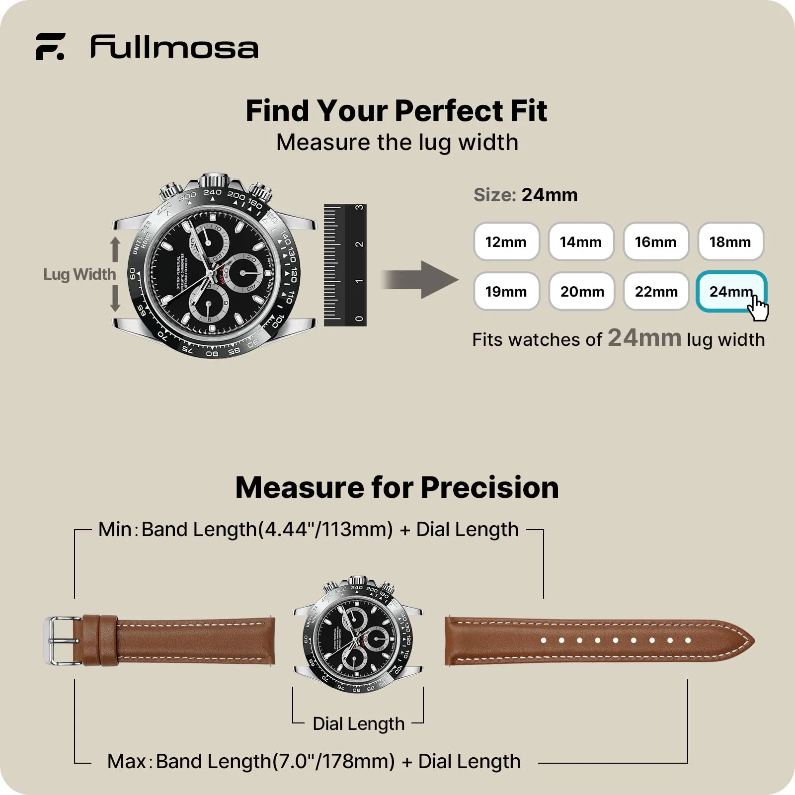 Fullmosa Cinturino in Pelle 24mm a Sgancio Rapido, Marrone Scuro - immagine 5
