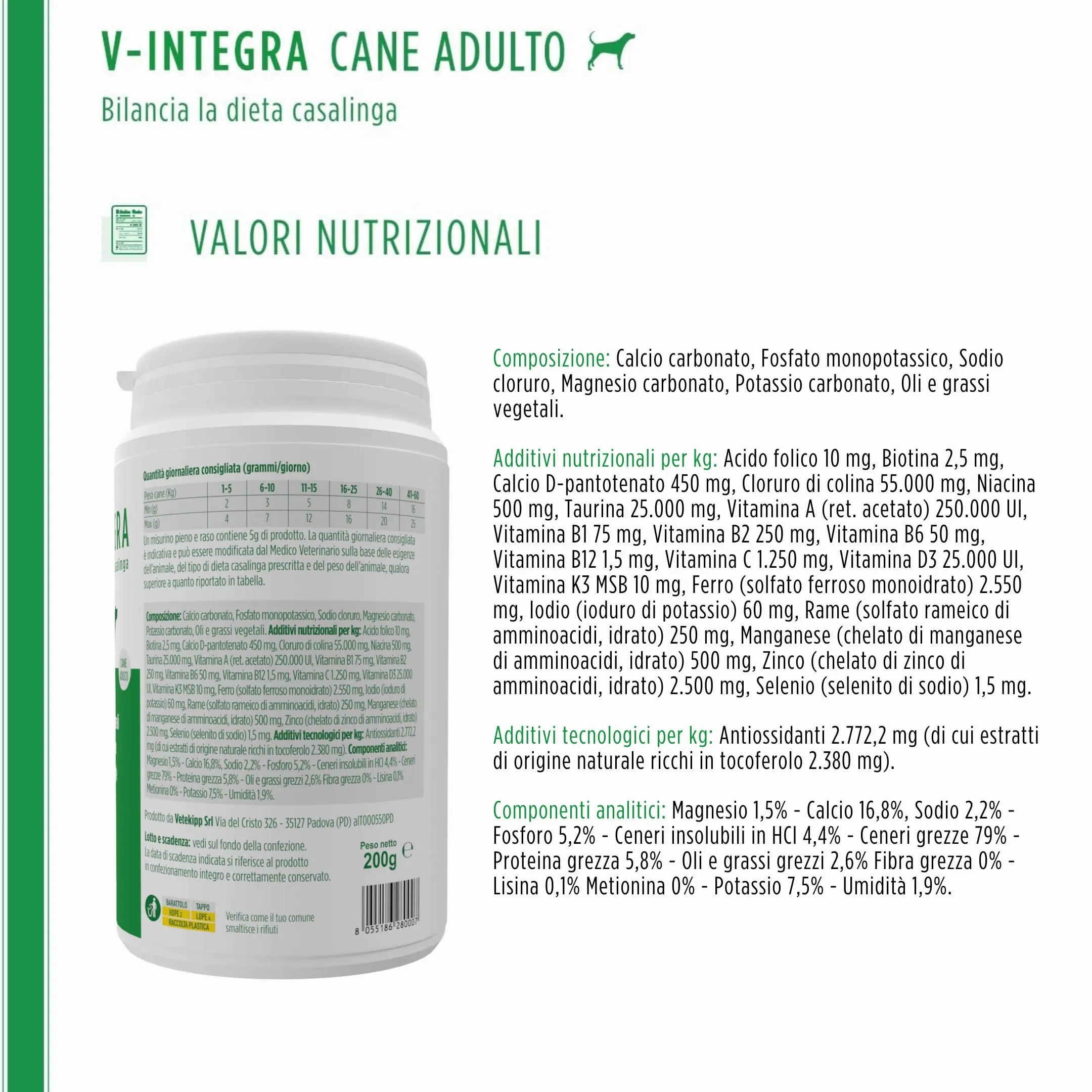 V-INTEGRA Cane Adulto, Integratore Multivitaminico per Dieta Casalinga e BARF, 200g - immagine 7