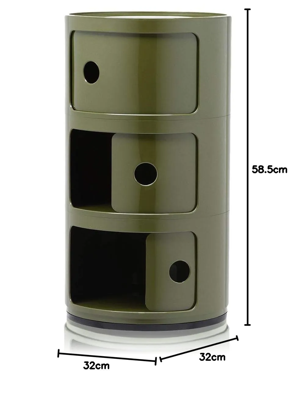 Kartell Componibili Storage Unit, 3 Elements, ABS, Round Base, Green, 32 x 32 x 59 cm - immagine 2