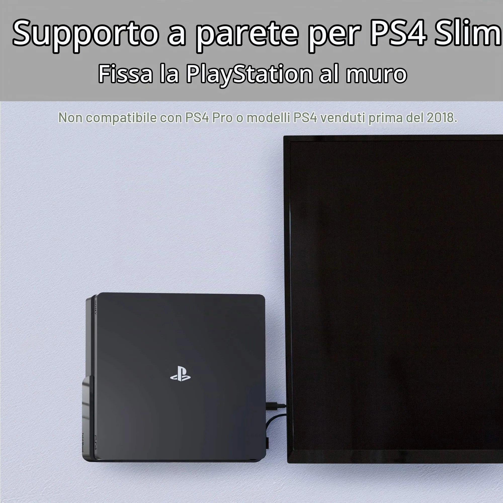 TotalMount Supporto da parete per Sony PlayStation 4 Slim, Nero - immagine 2