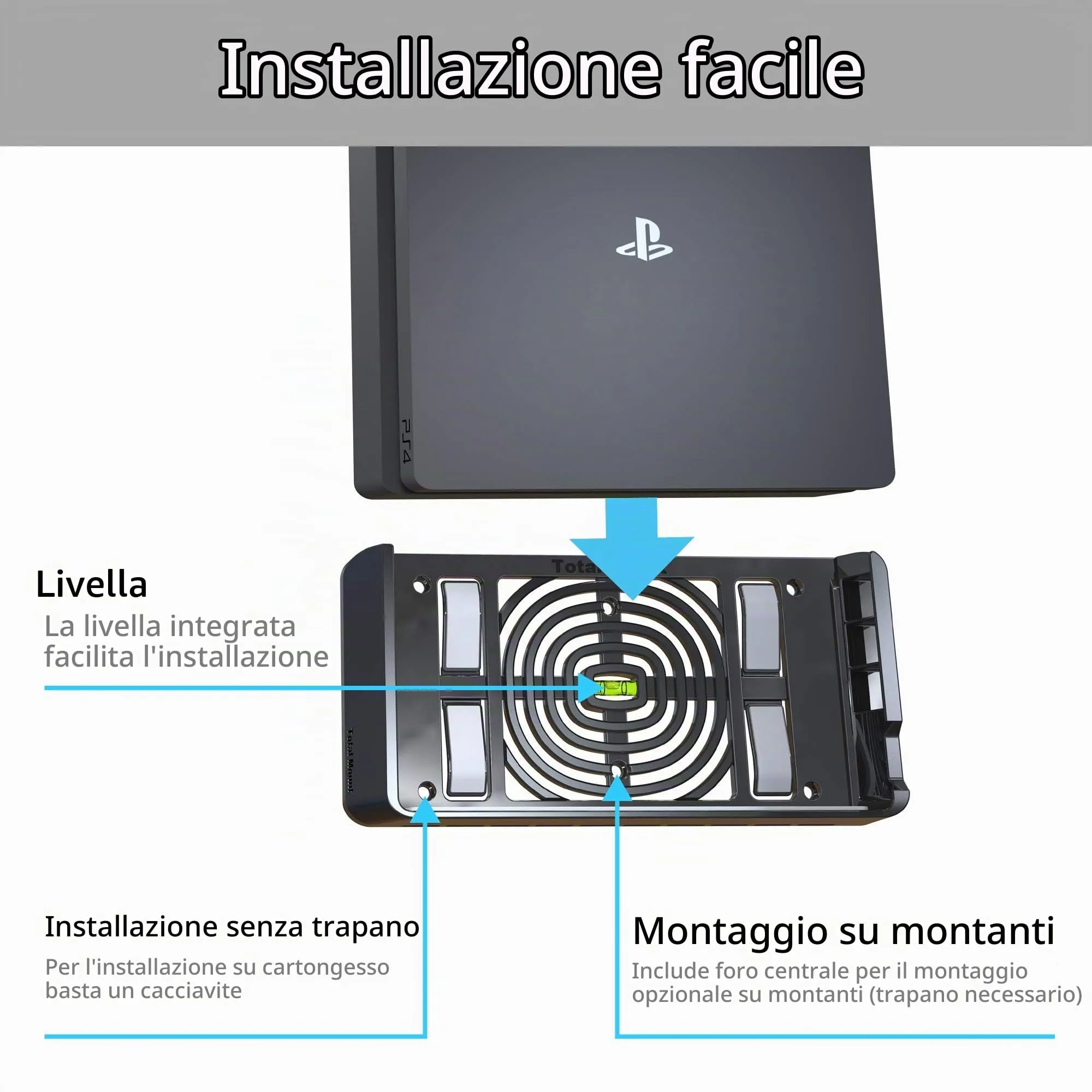 TotalMount Supporto da parete per Sony PlayStation 4 Slim, Nero - immagine 3